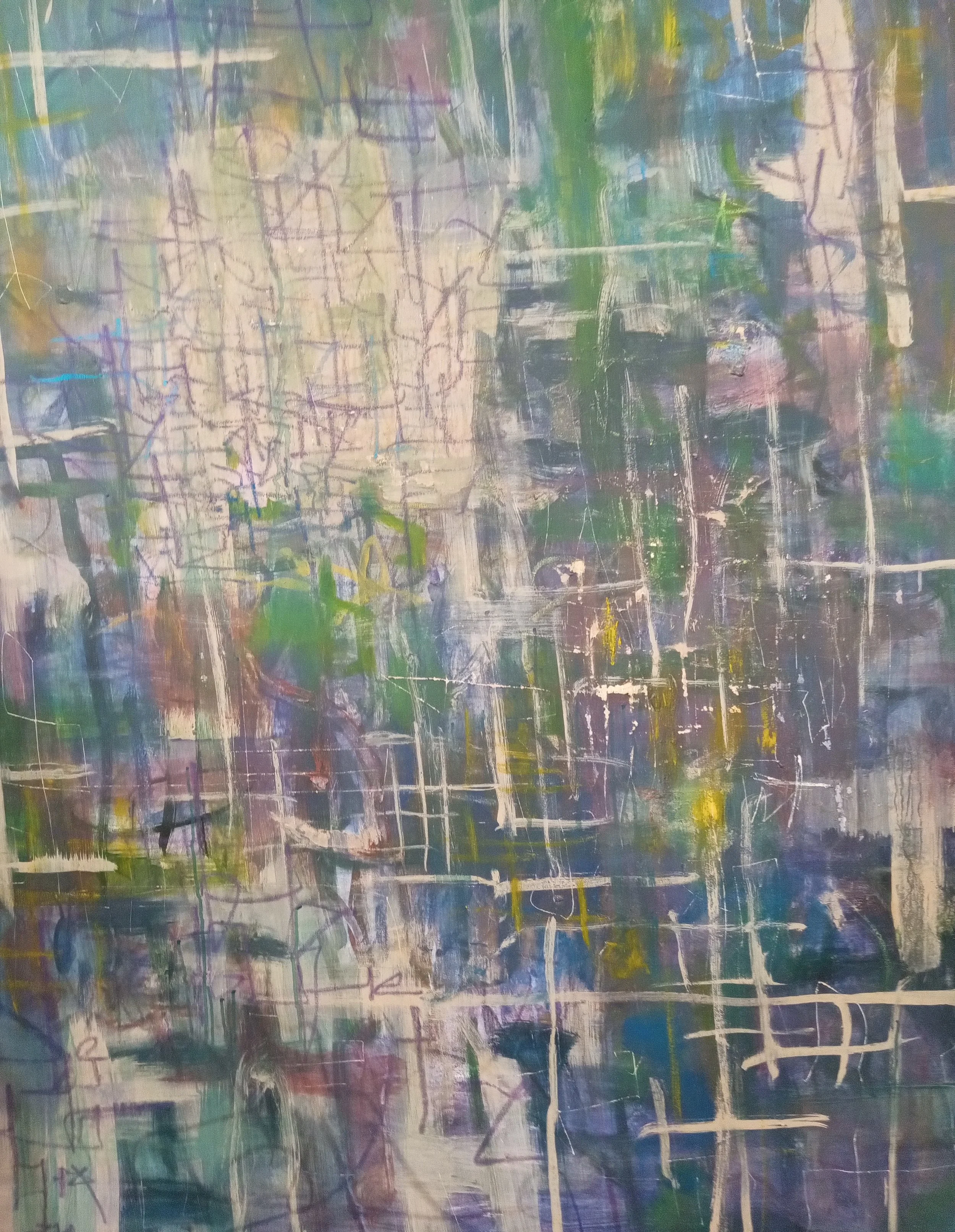  Acrylic paint, sumi ink, oil pastel, matt medium and clay slip on canvas, 60×48, 2025 