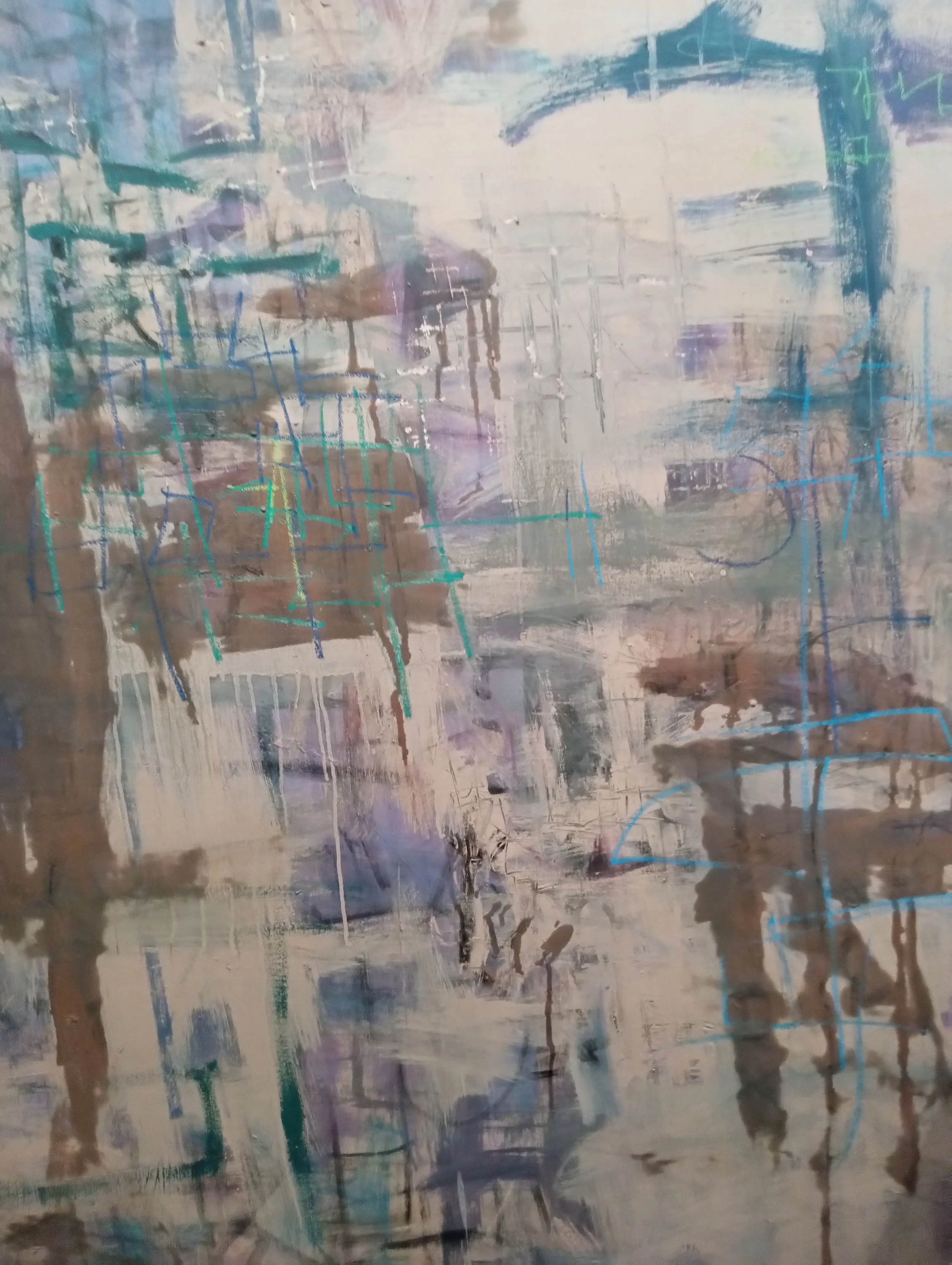  Acrylic paint, oil pastel, clay slip and sumi ink on canvas, 60×48, 2025 