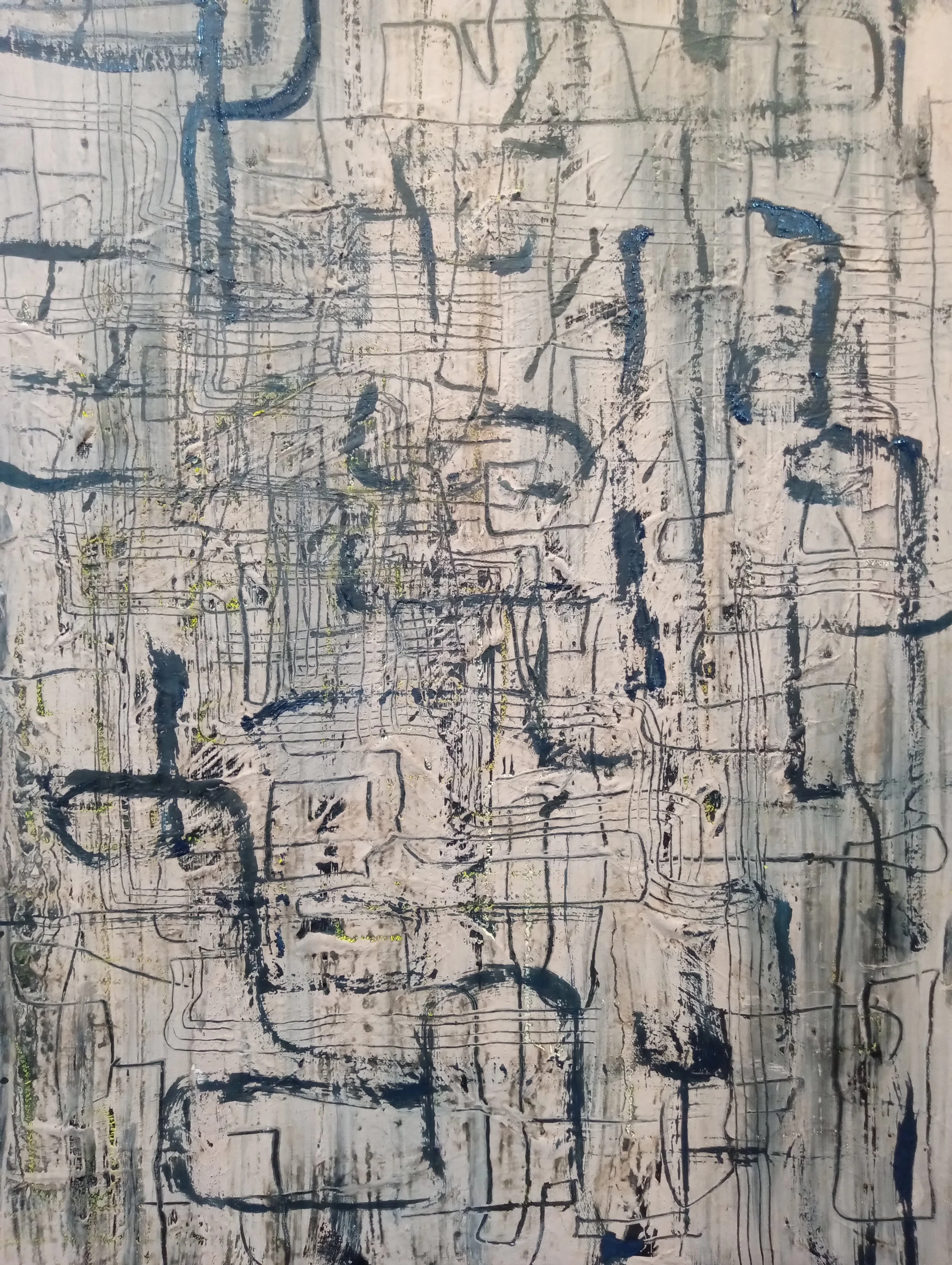  Clay slip, acrylic paint and Sumi ink on canvas, 36×24, 2026. 