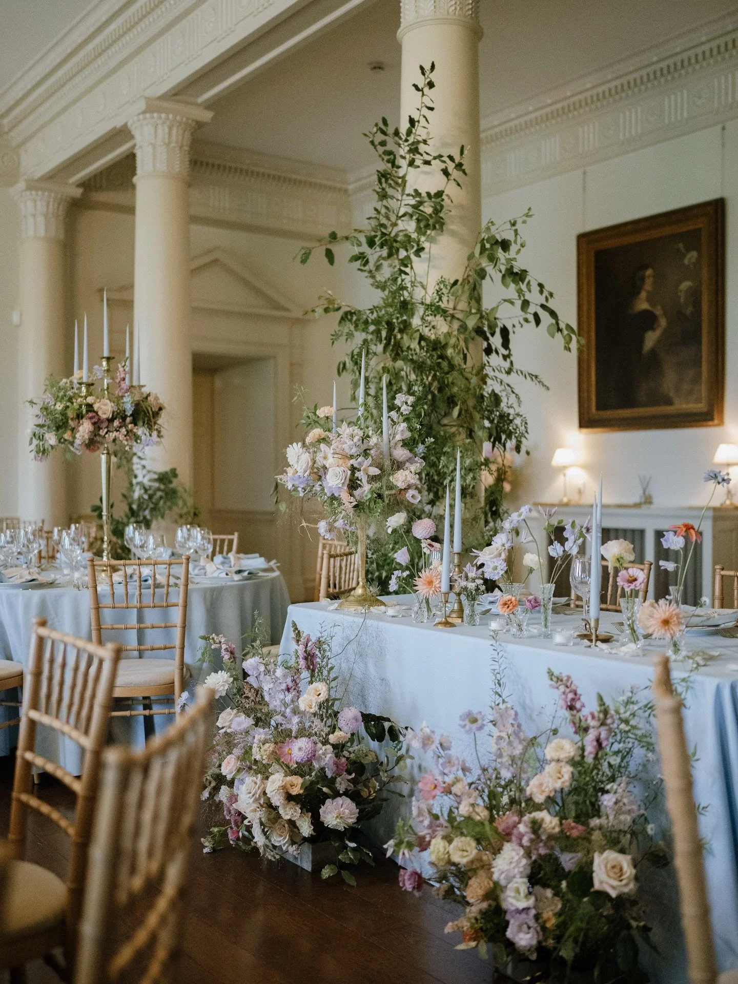 The perfect pastel colour palette, chosen by Laura and Alex for their wedding at the stunning North Cadbury Court last year. Perfectly complementing the texture of Laura&rsquo;s gown and offset from Alex&rsquo;s sharp, timeless black tuxedo. 
.
I thi