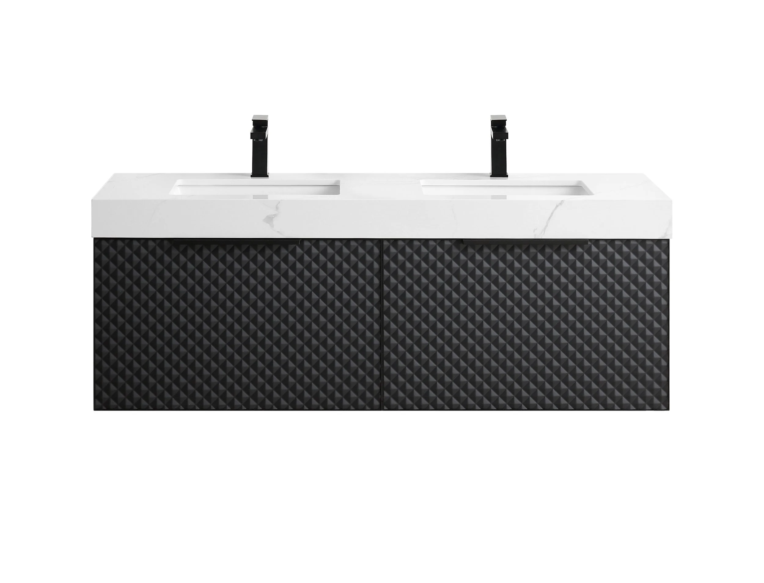 60” Black Thick Quartz Wall Mount Vanity