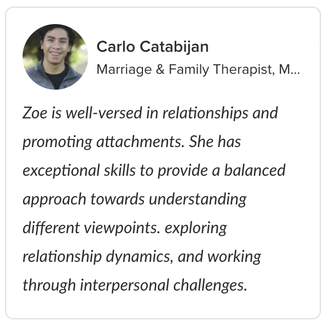 Gottman Method and attachment focused couples therapist Zoe Spears LMFT helping partners strengthen communication emotional connection and relationship security through online therapy in California