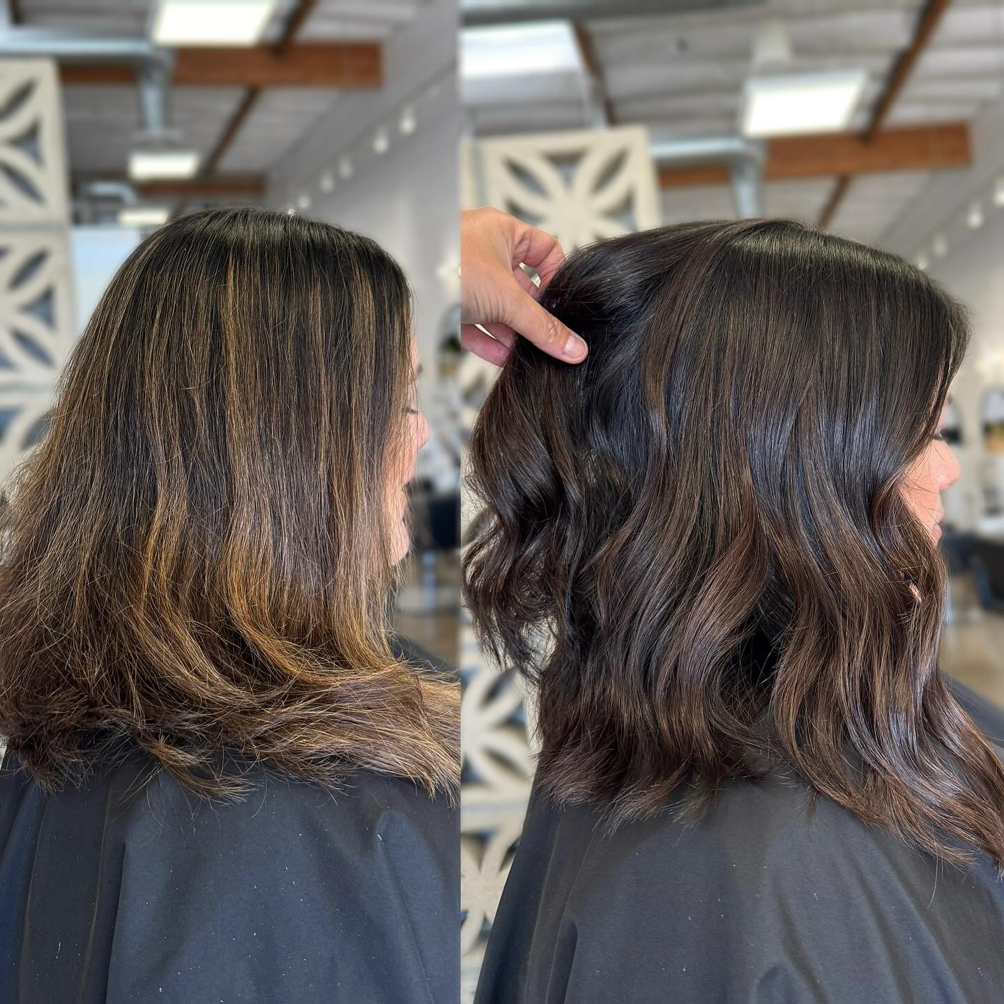 Before &amp; after 🖤
Tone: @paulmitchellpro 
Protected: @brazilianbondbuilder @k18hair 
Style: @ergostylingtools @pallure @hottoolspro @oribe 

#modernsalon #btcpics #behindthechair #dougoconnell #americansalon #beauty #orangecounty #hairsalon #b3di