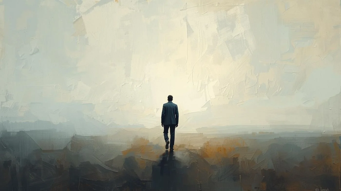 A man walking struggling with burnout and emotional exhaustion in Calgary.