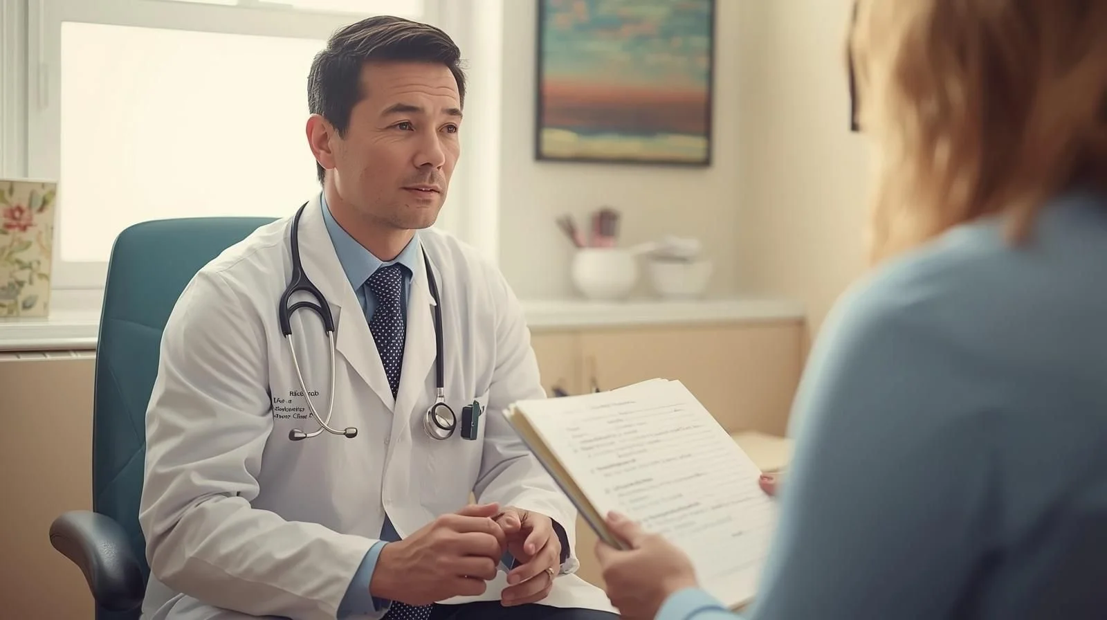 A doctor diagnosing a woman with an invisible chronic illness.