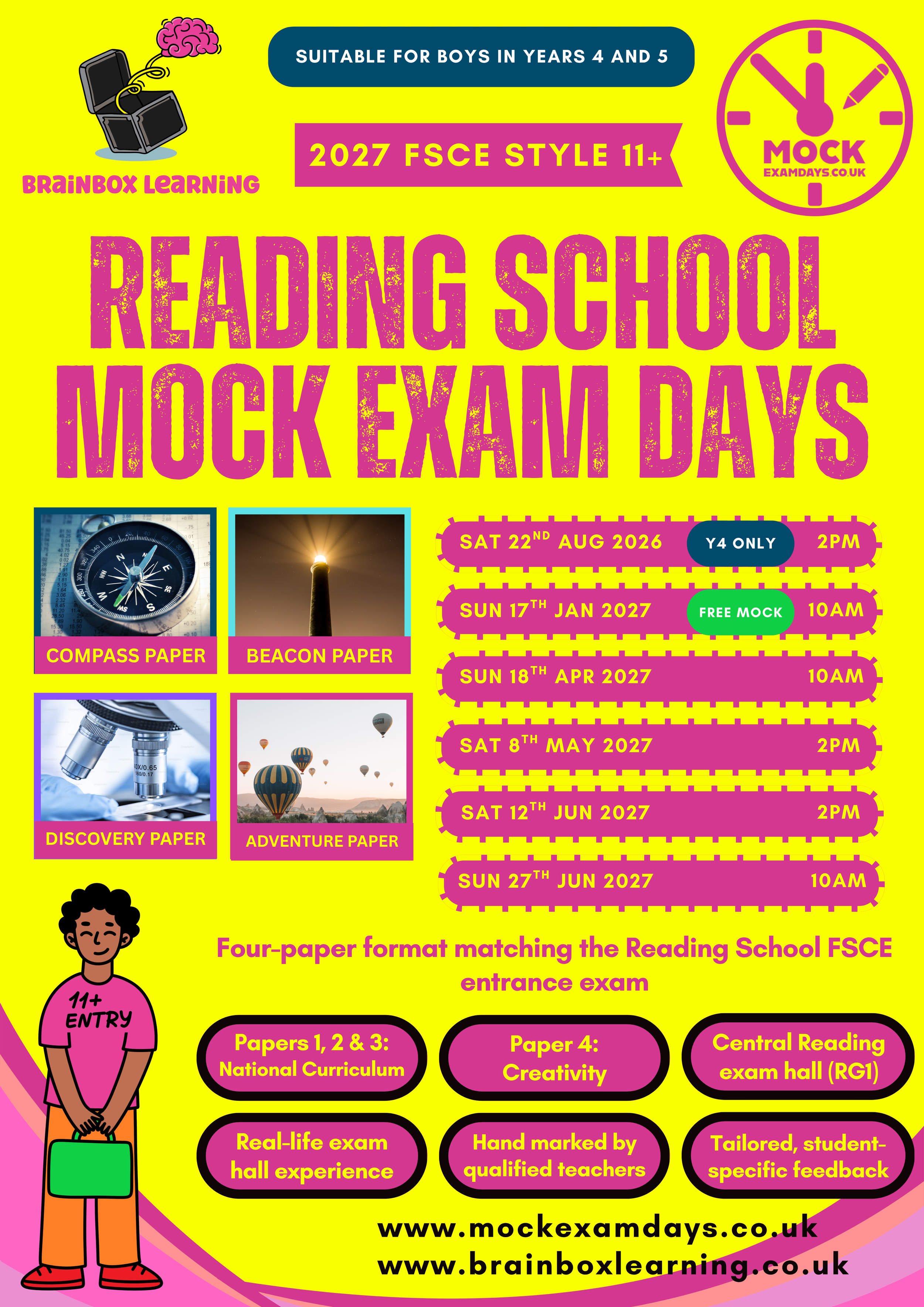Reading School FSCE Style 11+ Mock Entrance Exam Day (Reading - RG1)
