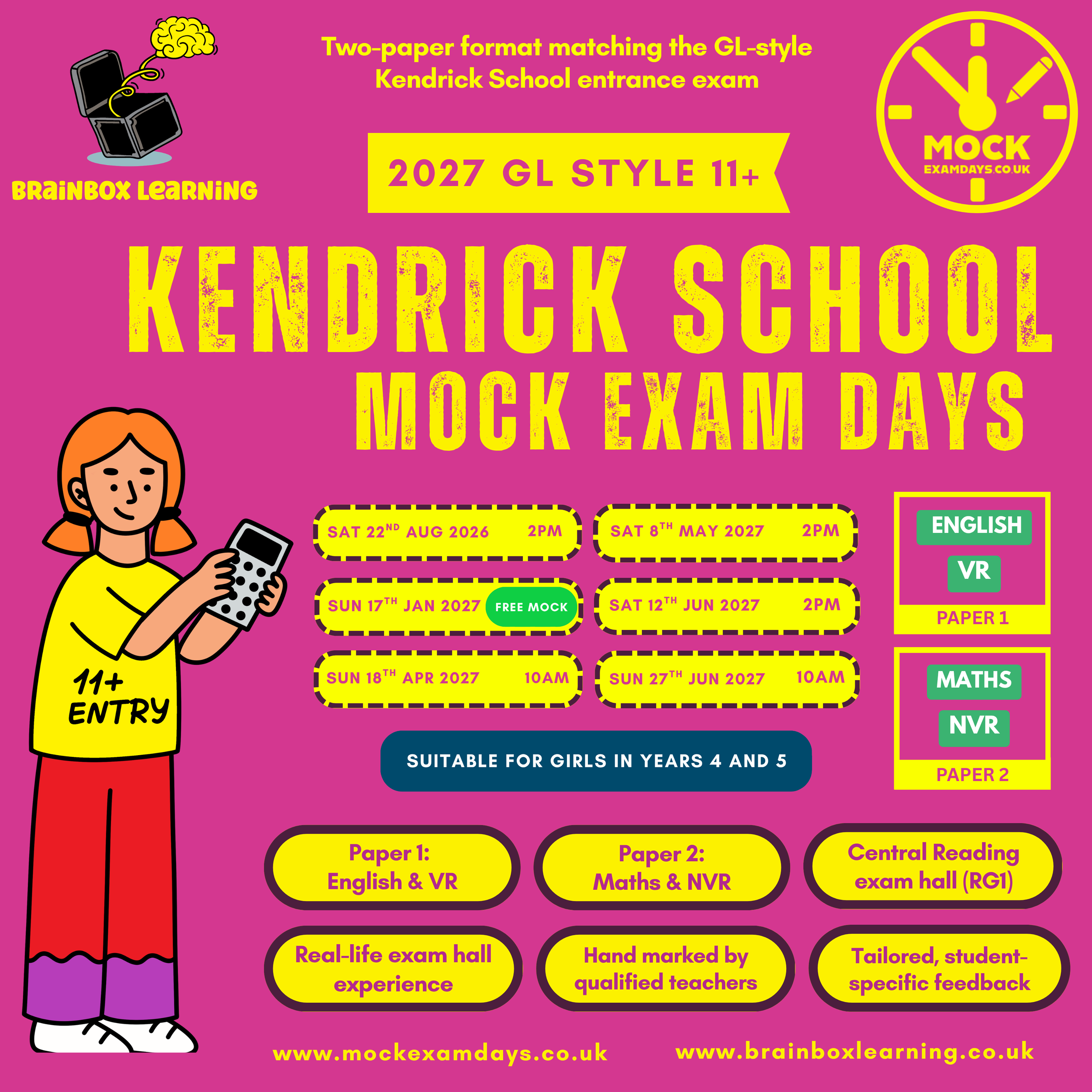 Kendrick School GL Style 11+ Mock Entrance Exam Day (Reading - RG1)