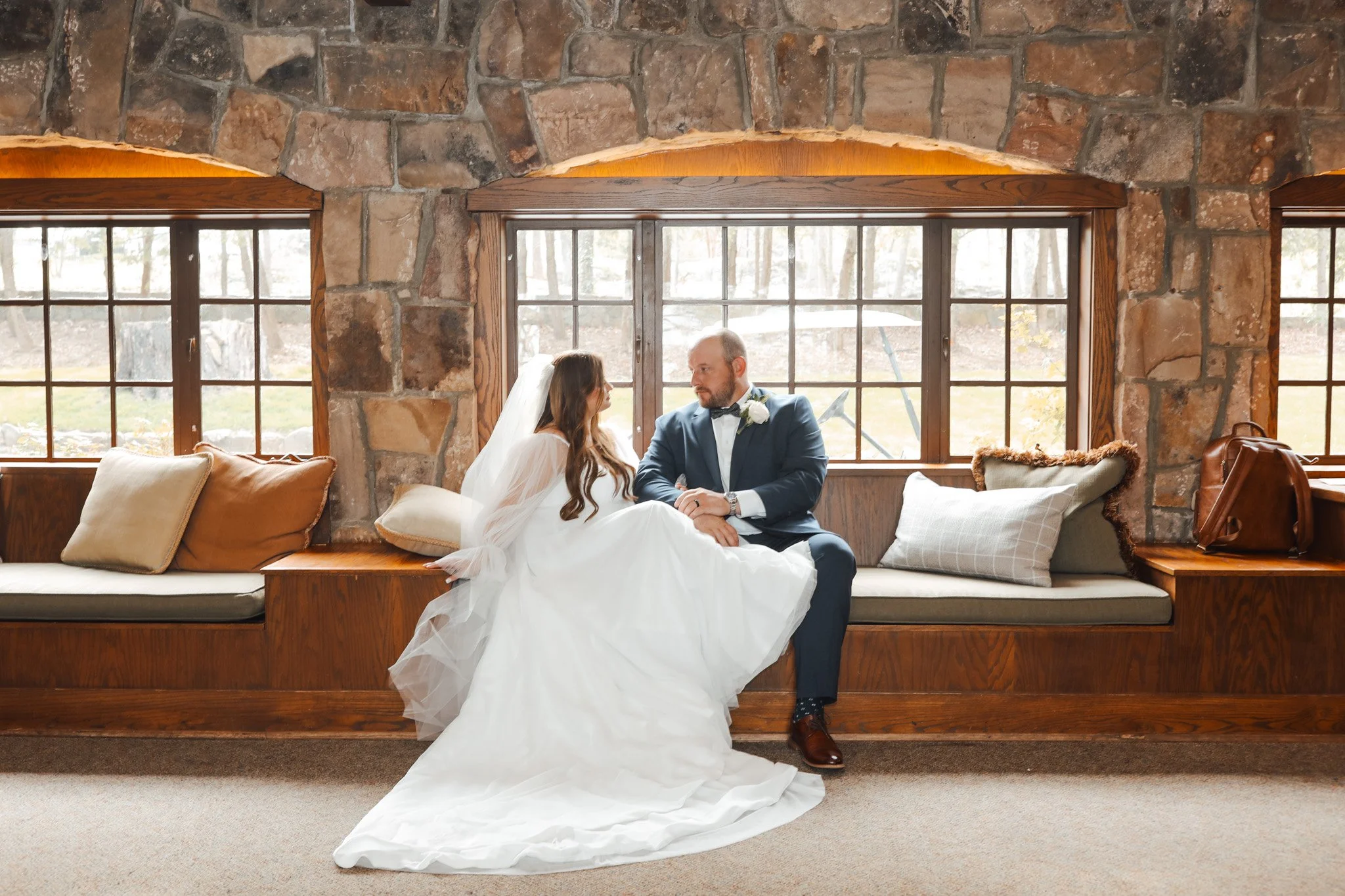 Bride and groom portraits overlooking scenic North Georgia mountains