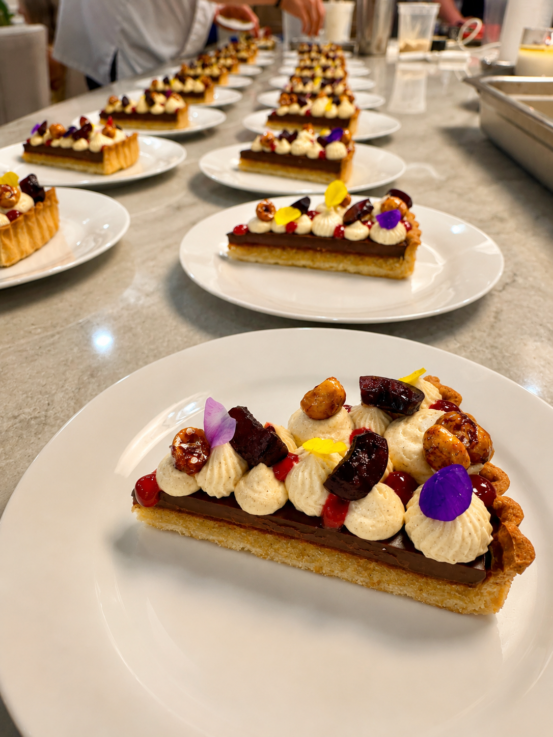 Individually plated desserts prepared for a large private event