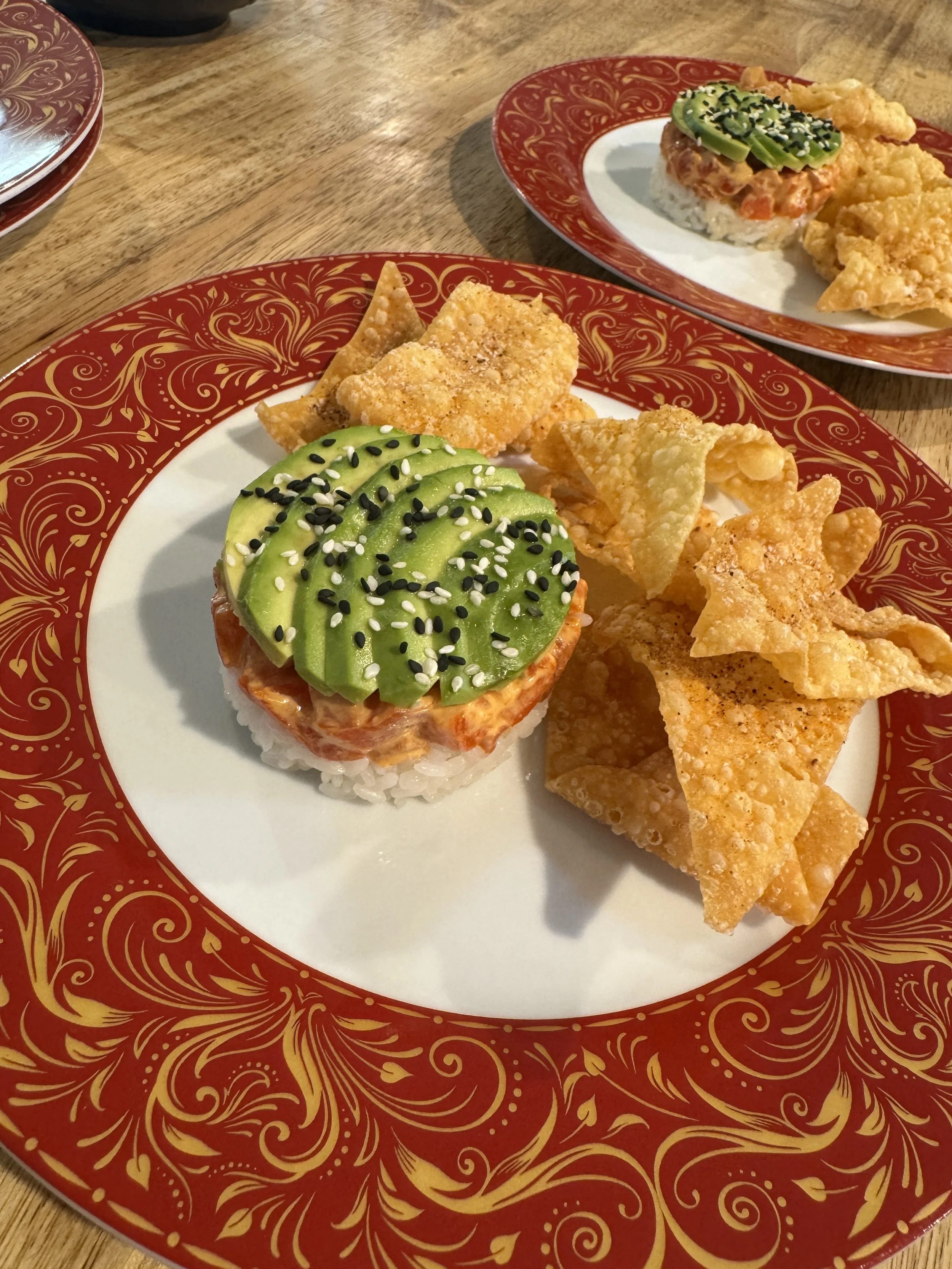 Sushi tower prepared and served by local chefs