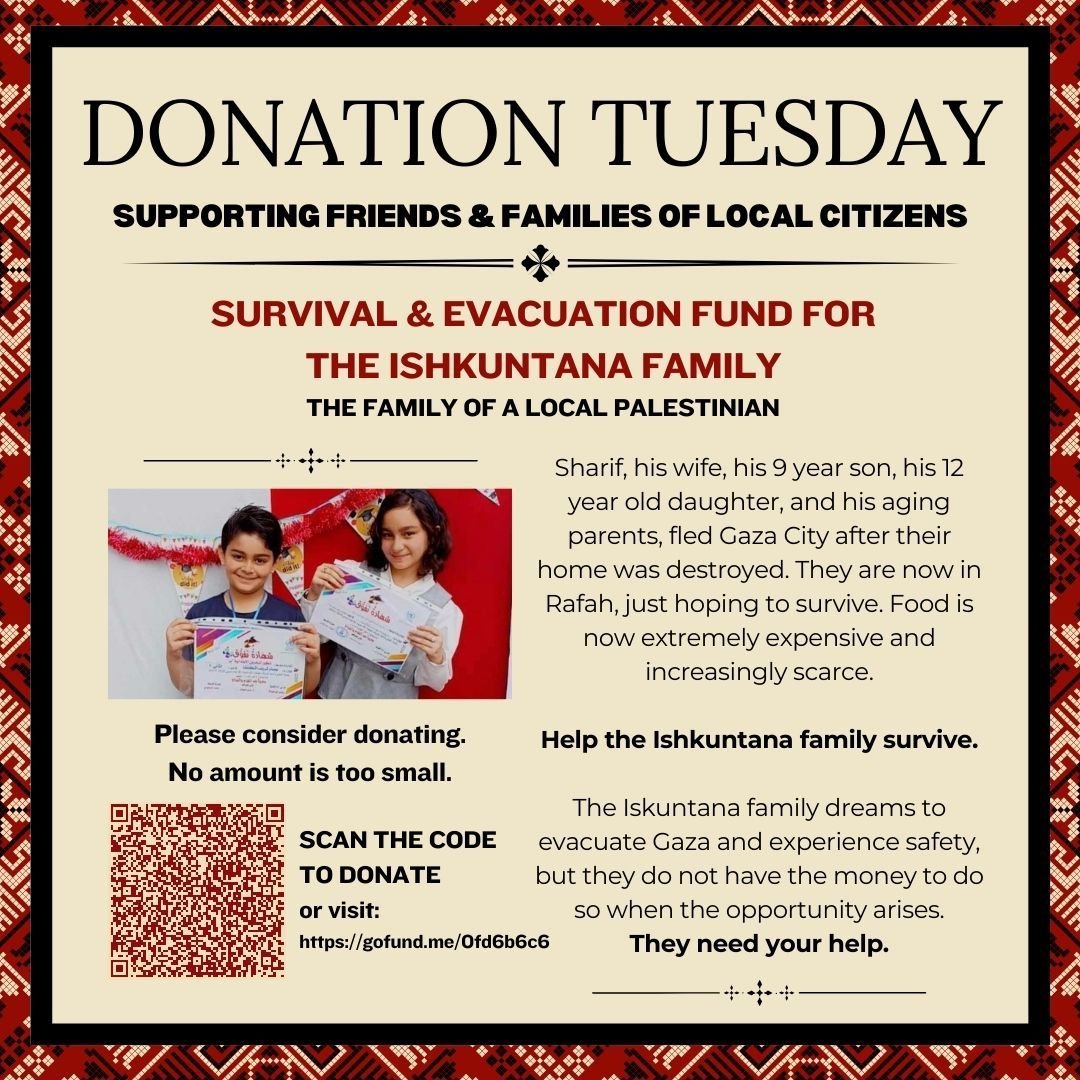 Please consider donating to the family of a local Palestinian family. Help them to survive and evacuate. 

How to follow a QR code: 
1. Screenshot image
2. Open Screenshotted image in your photos
3. Tap and hold on the QR code

https://gofund.me/0fd6