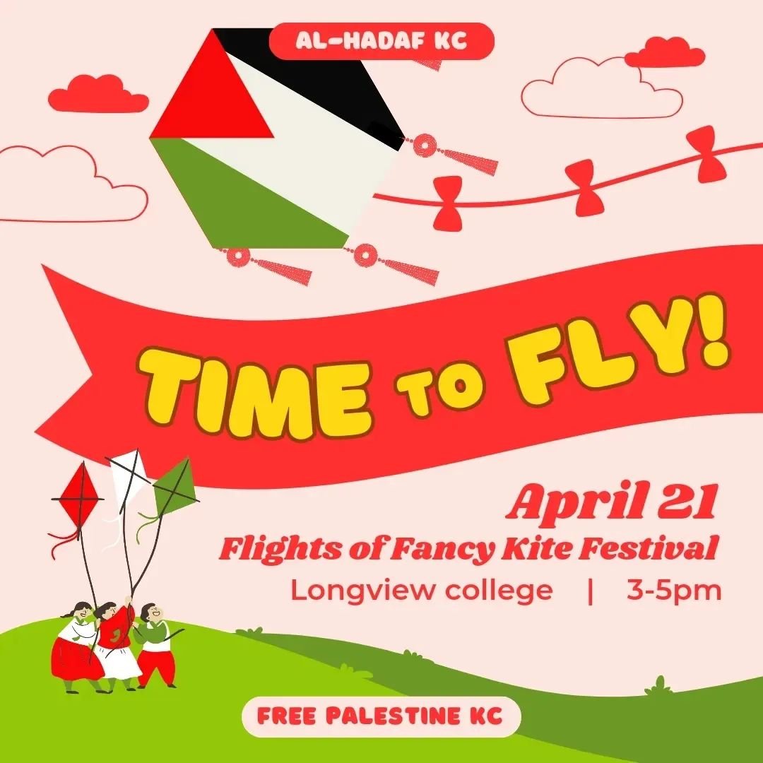Missed our kite-decorating event? You can still join us in flying kites for Palestine!

This Sunday, we're heading to the Flights of Fancy Kite Festival for a cohesive display of solidarity. Bring your loved ones, a kite if you have one, and meet us 