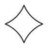 A black diamond-shaped object on a white background.