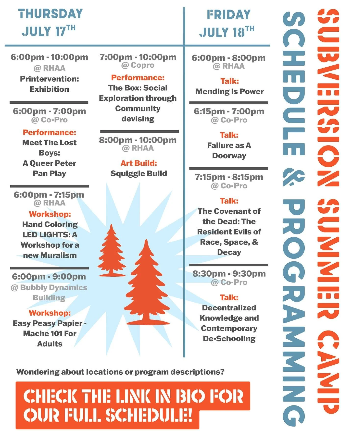 SUBVERSION SUMMER CAMP STARTS TOMORROW! Check out our schedule for Thursday and Friday to see when you&rsquo;ll be stopping by 👀🙈

But the party doesn&rsquo;t end there&mdash; subVersion Summer Camp goes on until next weekend! So if you can&rsquo;t