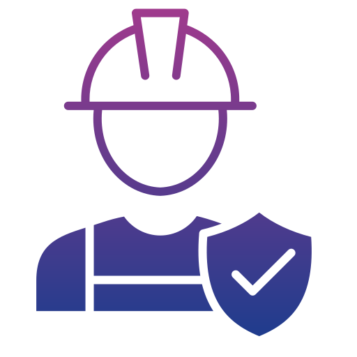 Icono de un trabajador con casco de seguridad y escudo con marca de verificación