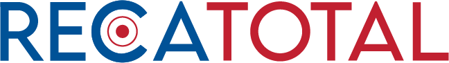 El logotipo de RECATOTAL, con letras en azul y rojo.