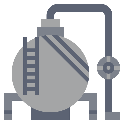 Ilustración de un tanque de gas en tonos grises y azules.