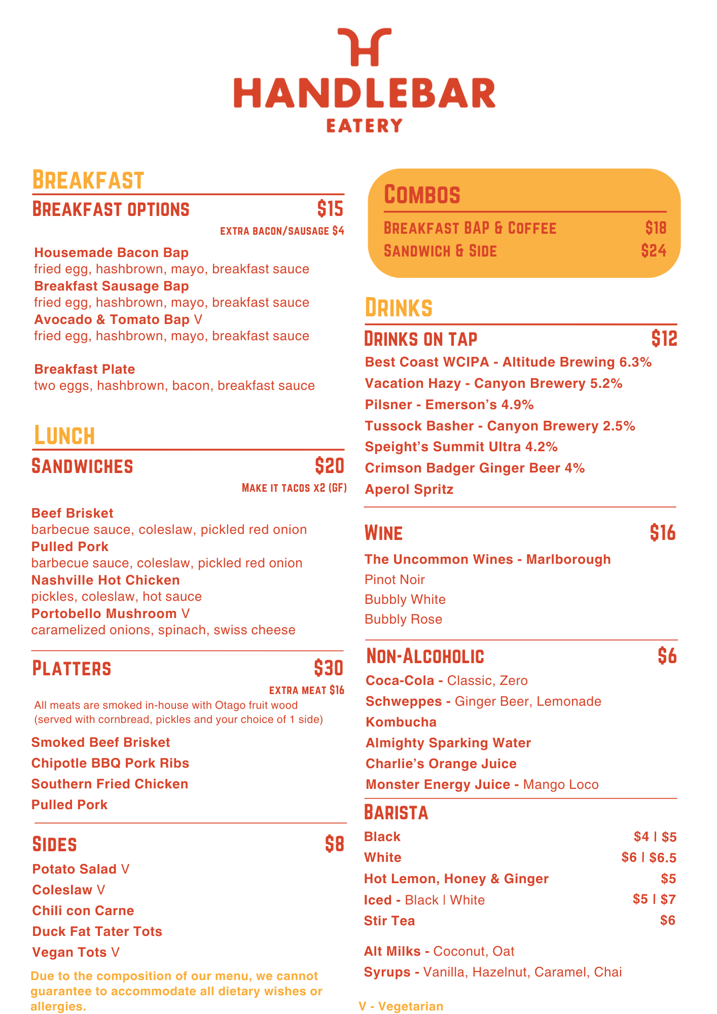 Menu — Handlebar Eatery & Brewery
