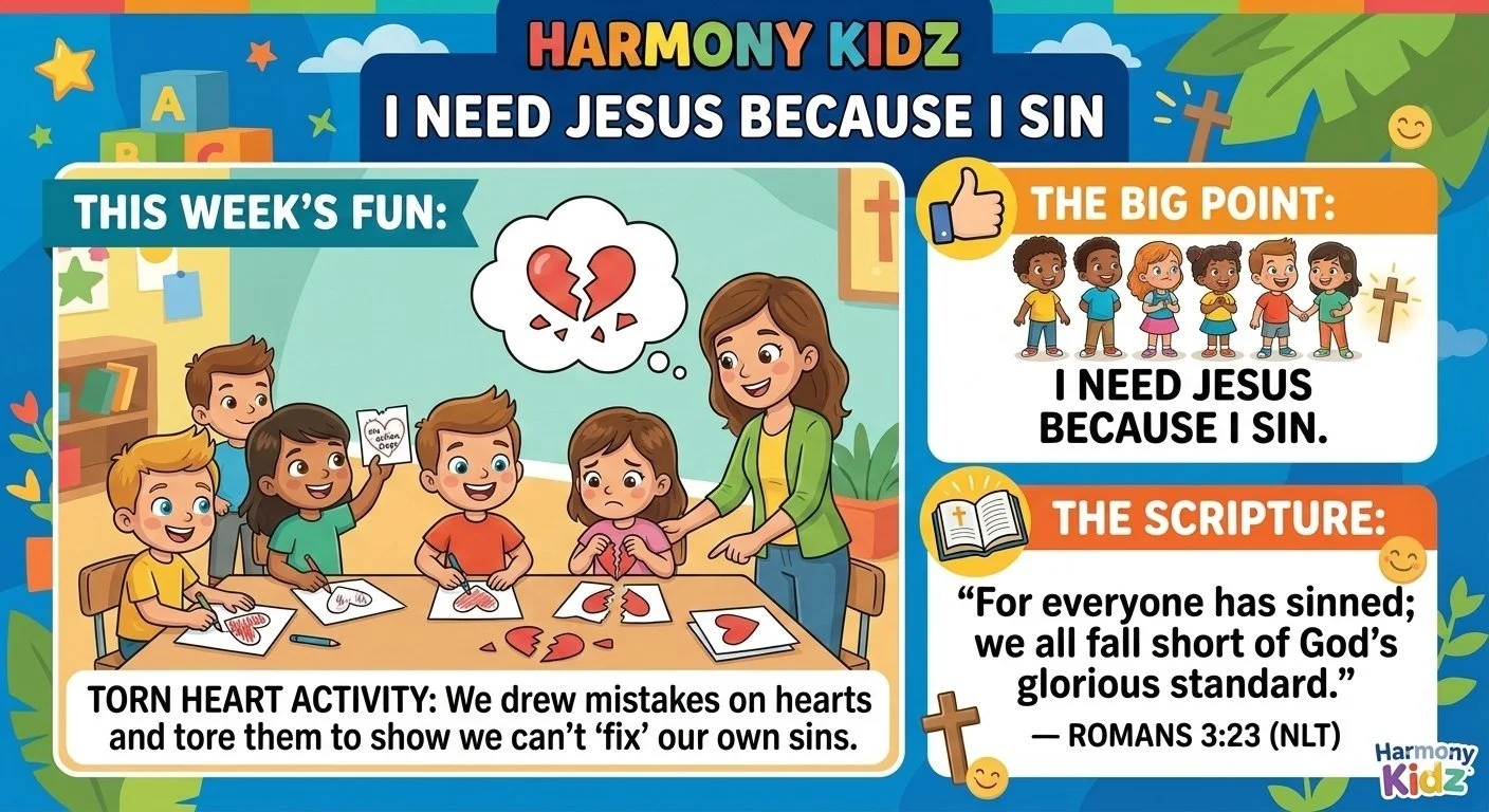 We all have those &ldquo;oops&rdquo; moments. 💔

This week in Harmony Kidz, we learned an important truth:
I need Jesus because I sin.

📖 Romans 3:23
&ldquo;For everyone has sinned; we all fall short of God&rsquo;s glorious standard.&rdquo;

During
