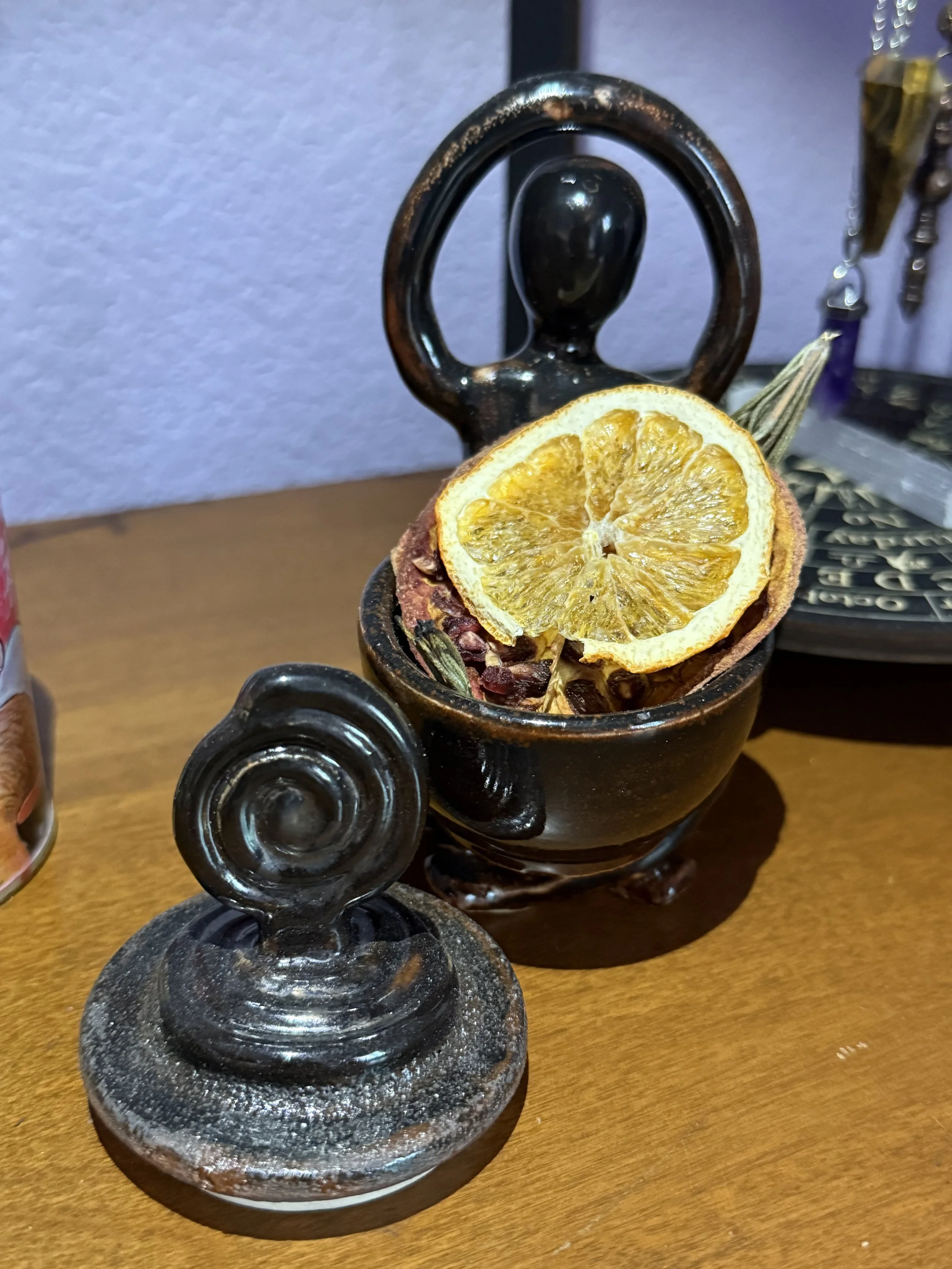 Goddess Jar. 2025. $75.
Laguna Bmix; glaze; fired to Cone 5.
2.5inW; 4inD; 5inH
