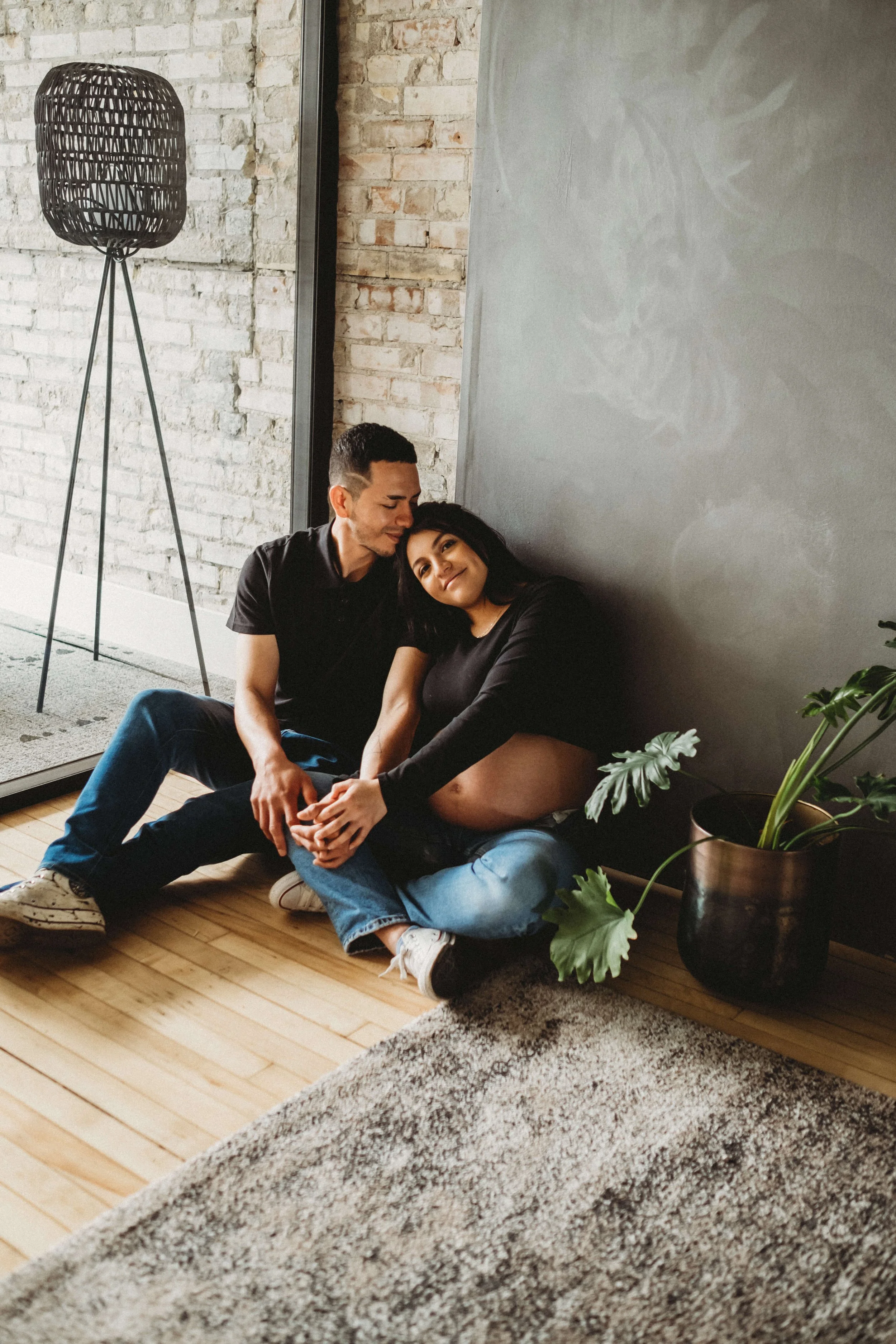 Pregnant woman, maternity session, West Haus Studio, couple expecting baby, Cambridge, ON