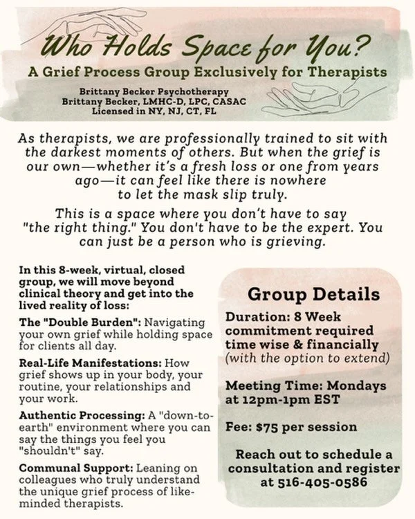 Ready to take off the &ldquo;therapist hat&rdquo;? Grief doesn&rsquo;t have an expiration date, and you shouldn&rsquo;t have to carry it alone while helping others carry theirs.  Join this upcoming Grief Group for Therapists, starting February 2026! 