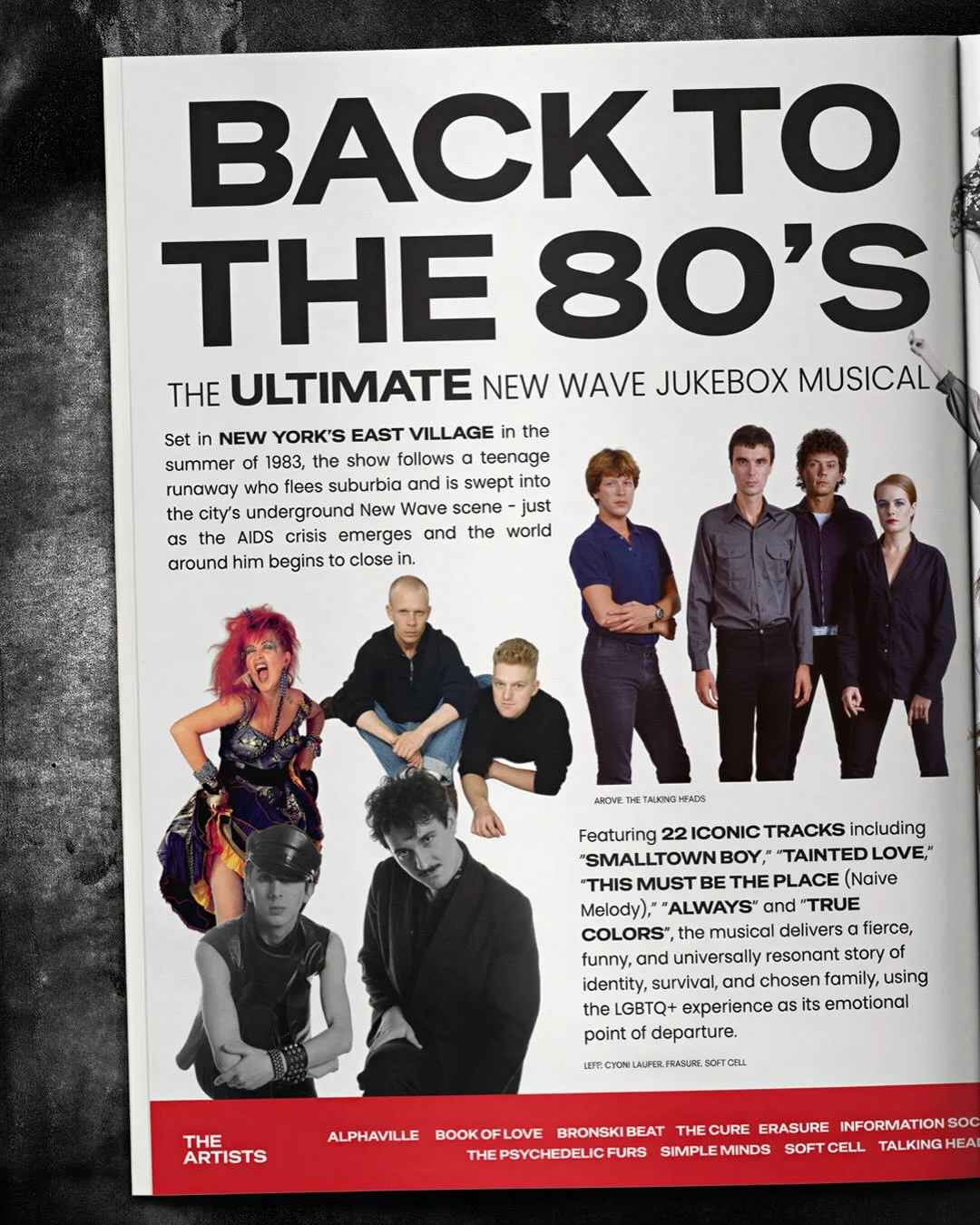 Read all about it! 🗣️

Set in New York&rsquo;s East Village in the summer of 1983, Smalltown Boy: The New Wave Musical follows a teenage runaway who finds himself in the city&rsquo;s underground New Wave scene as the AIDS crisis begins to unfold.

F