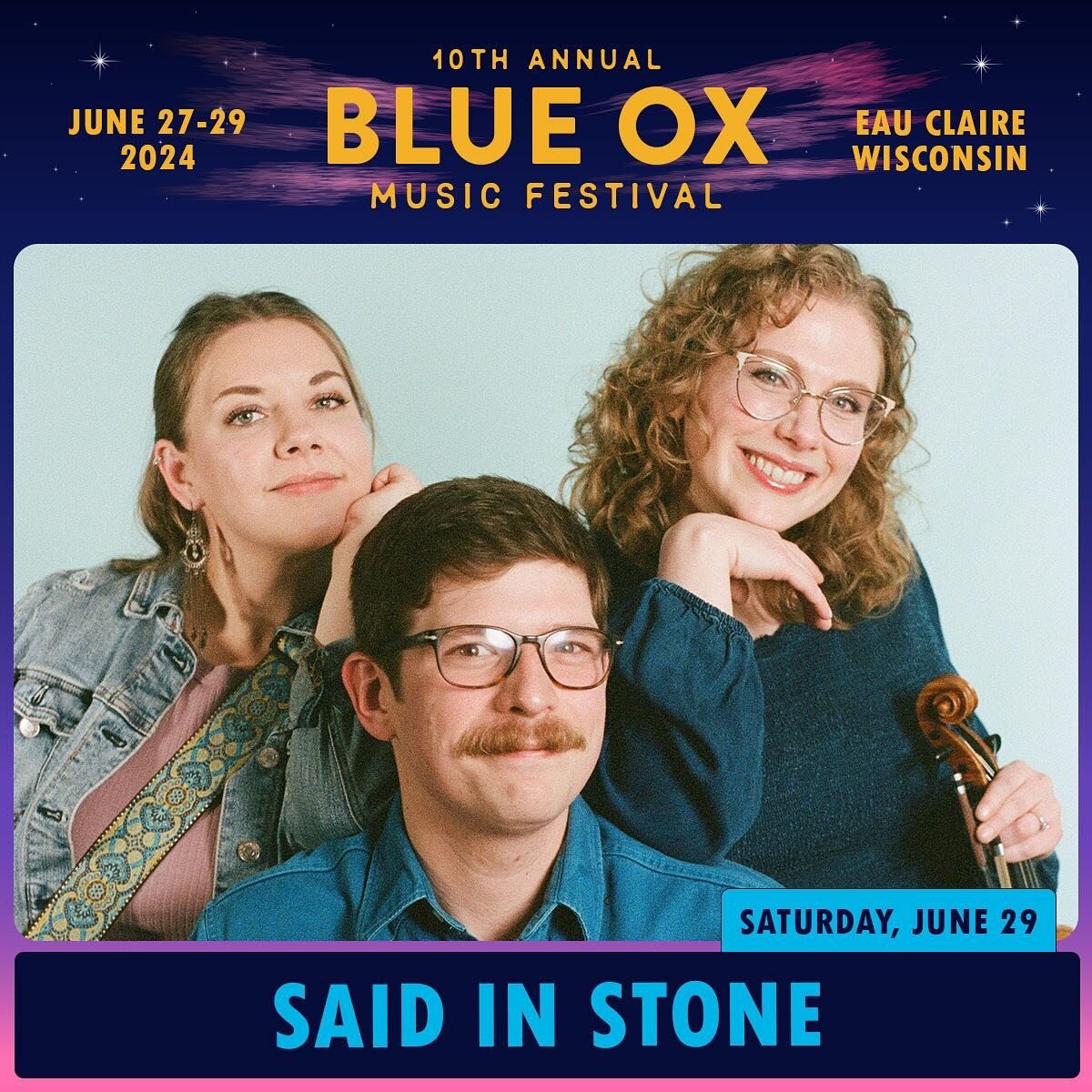 BIG NEWS YA&rsquo;ll! Said in Stone is heading to BLUE OX! We&rsquo;re very honored to be appearing for the 10th anniversary of the festival and couldn&rsquo;t be more excited to come party with you all. 

If you don&rsquo;t have your tickets yet, yo