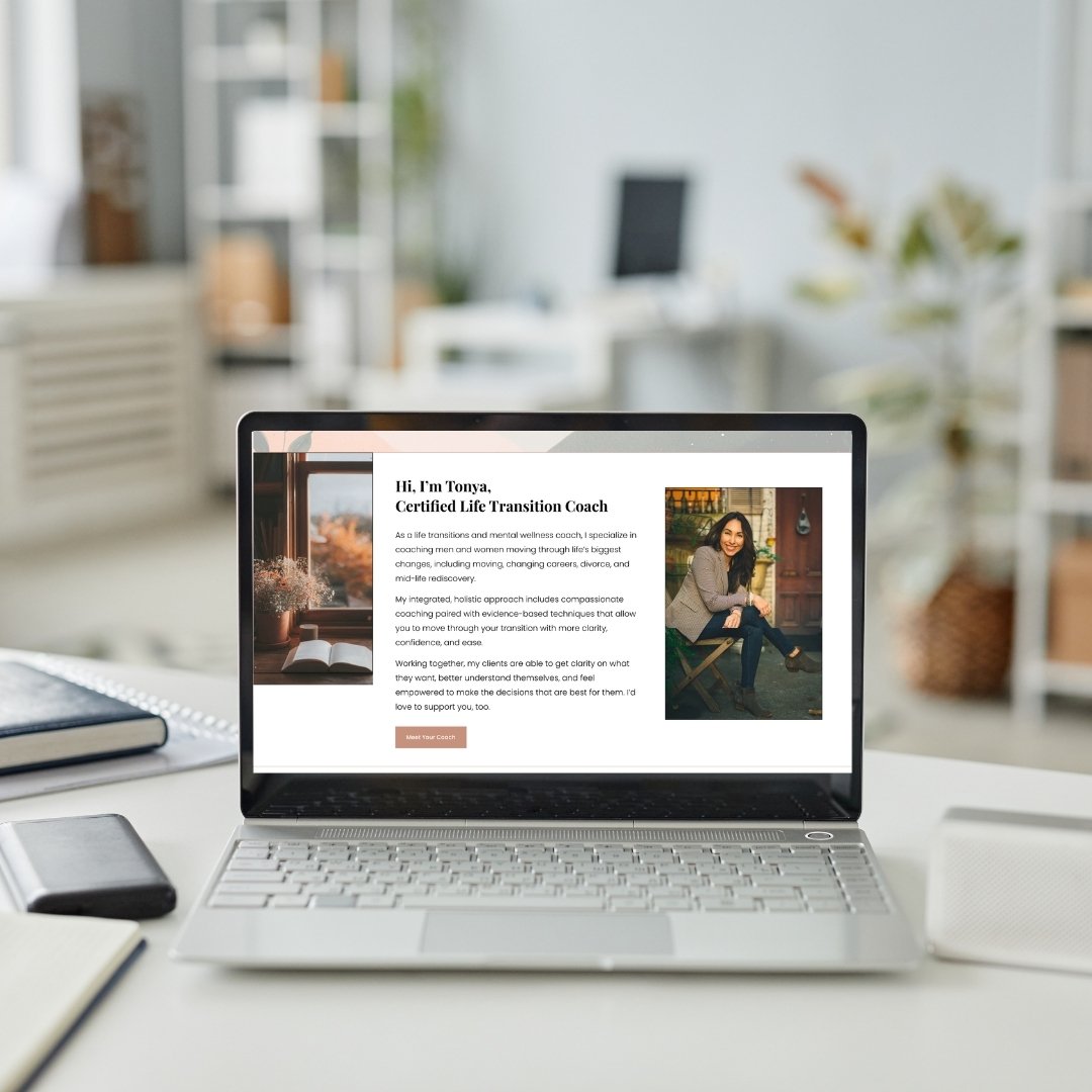 Full homepage desktop screenshot of Cocreate Transition Coaching website designed by Kimmy Altman
