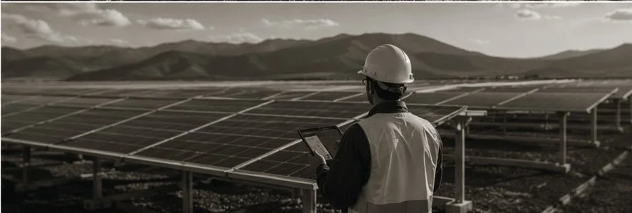 Person looking at solar grid field