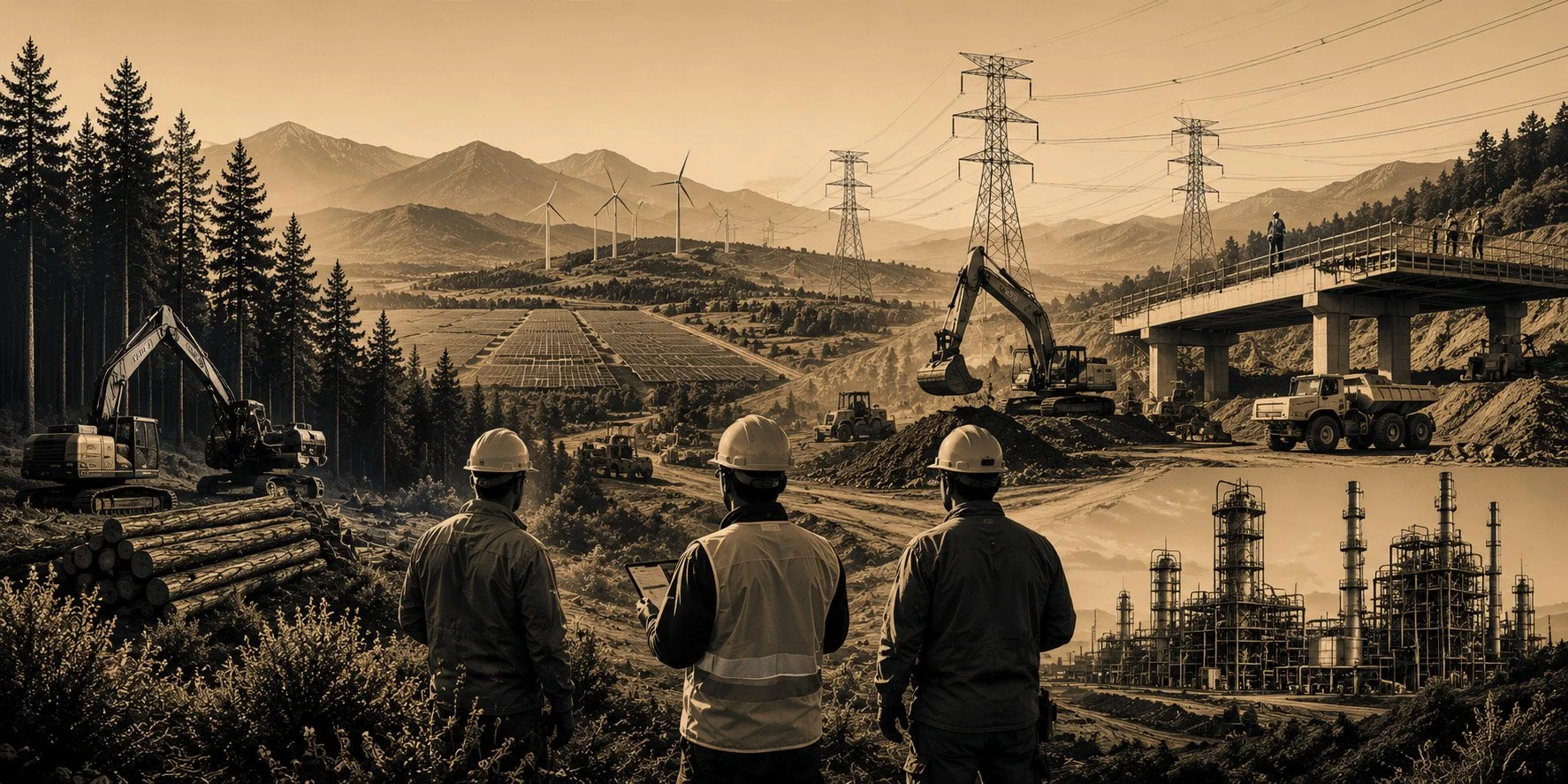 AI Generated Image focused on multiple industries served including: Logging, critical infrastructure & utilities.