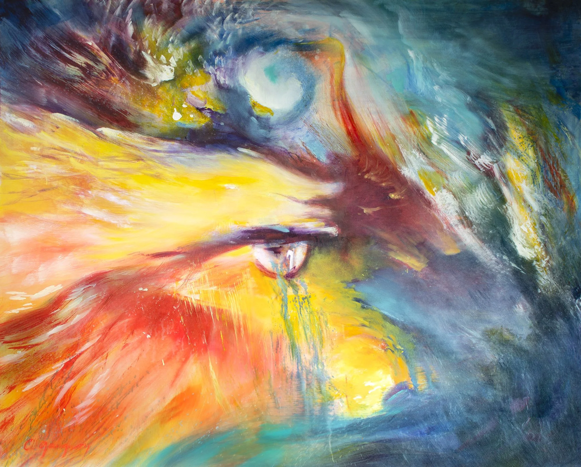 Dragon-loup de feu - 2023 - Acrylique sur toile - 130 x 160 cm