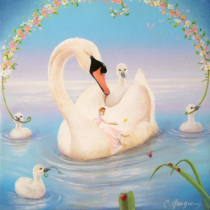Les cygnes heureux - 2013 Acrylique et huile sur toile - 20 x 20 x 10 cm