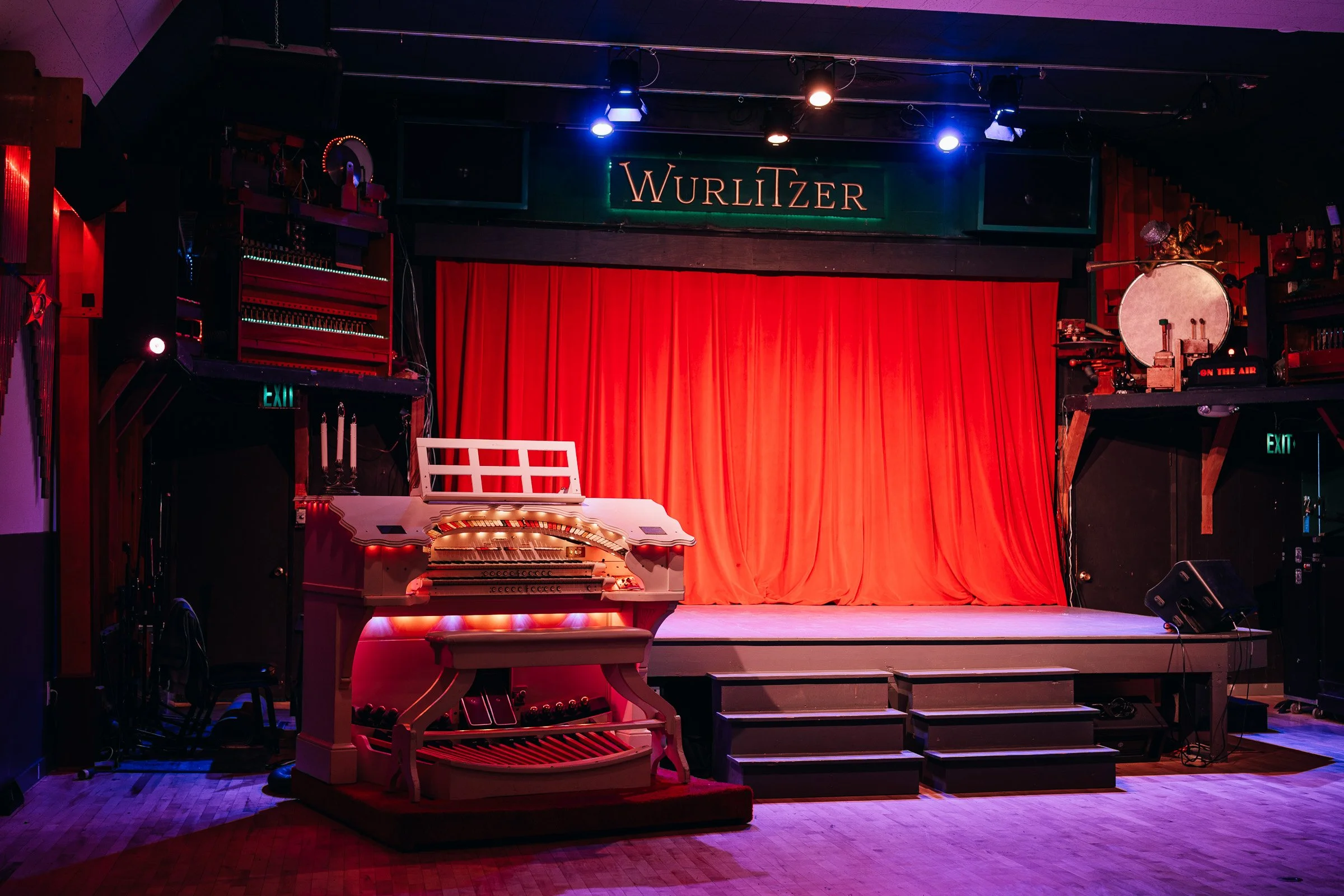 Image of Wurlitzer and Kenyon Hall stage set for performance