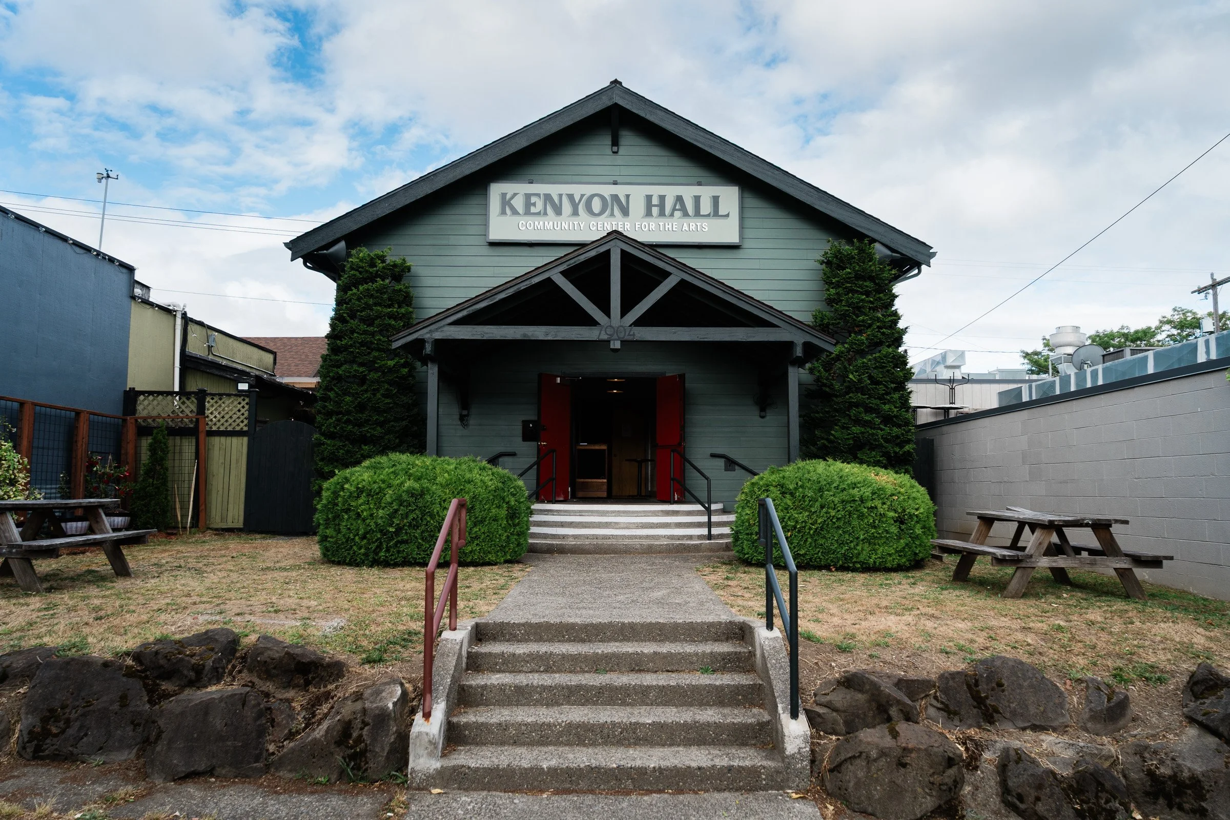 Exterior view of Kenyon Hall from the sidewalk