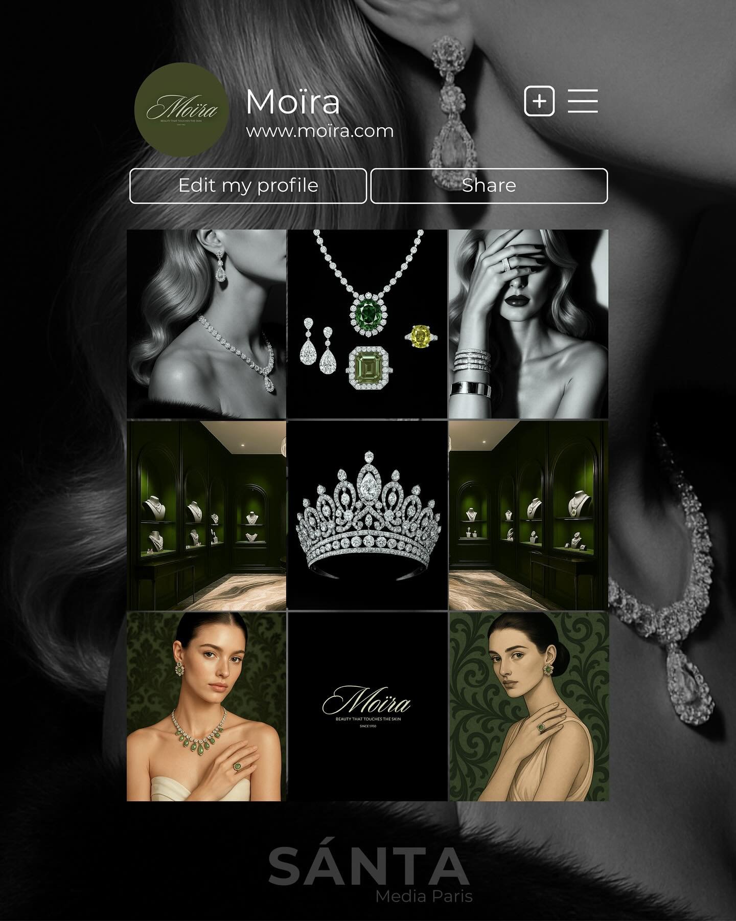 At S&Aacute;NTA Media, we build brands from the ground up.
For Mo&iuml;ra, we designed the entire brand identity, directed the creative vision, and produced every visual &mdash; using a mix of AI innovation and professional expert tools.

From Instag