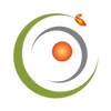 A stylized, circular graphic with a central orange dot and smaller flame icon at the top, designed to resemble a speaker or sound icon.
