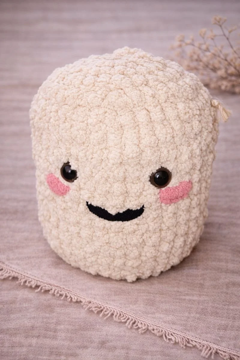 Handmade Crochet Marshmallow Plush | Soft Smiling Marshmallow Stuffed Toy | Nursery Decor & Kids Gift