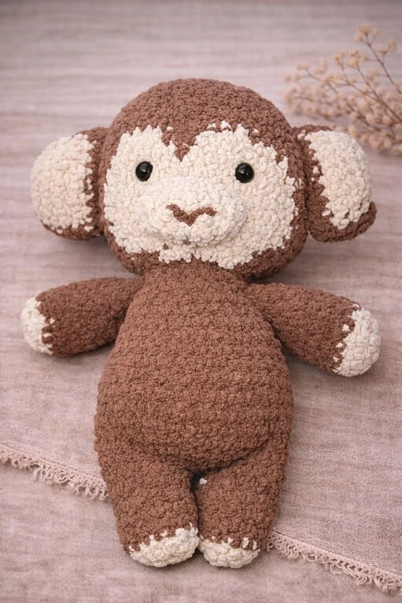Handmade Crochet Monkey Plush | Soft Smiling Monkey Stuffed Toy | Nursery Decor & Kids Gift
