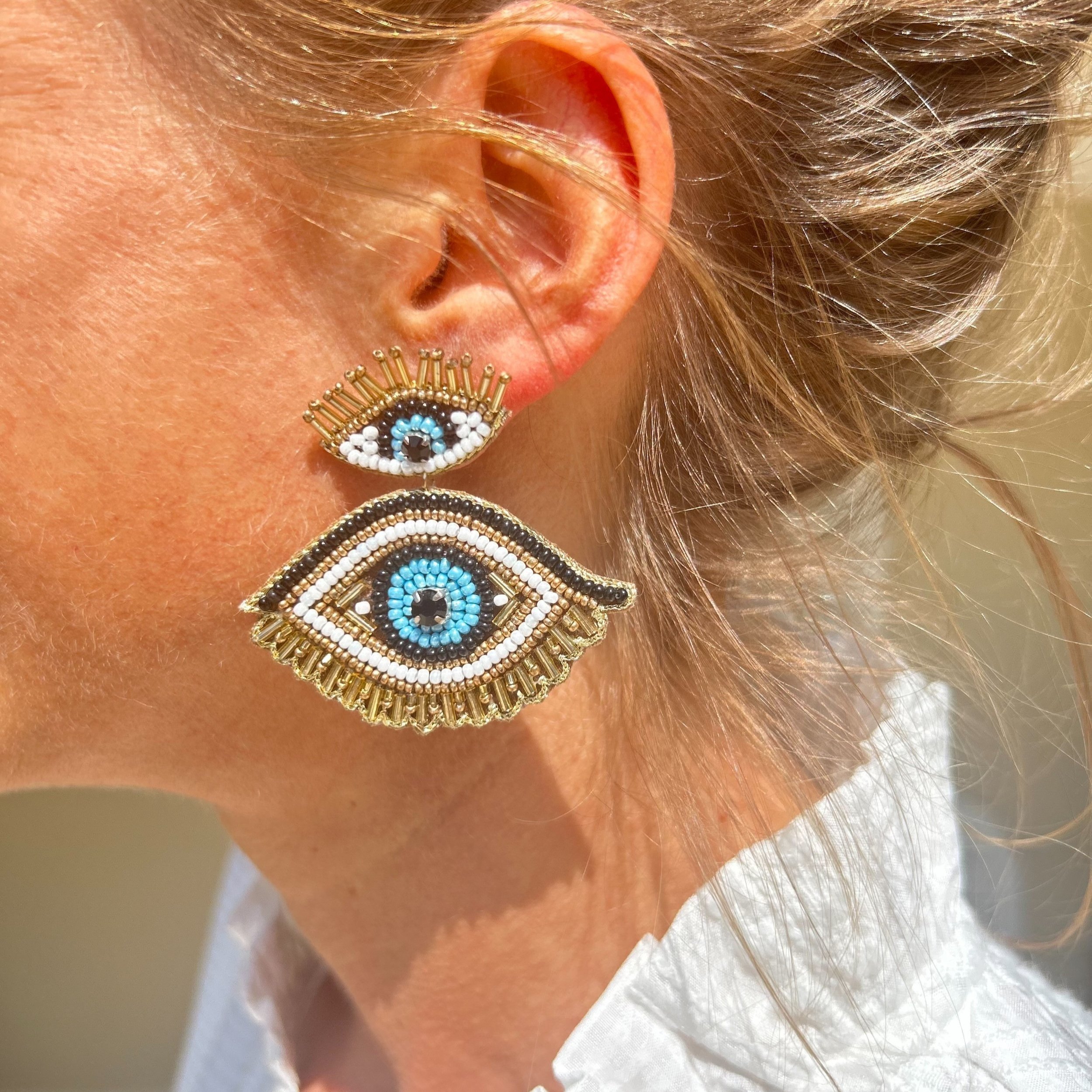 Gold Beaded Double Eye Drop