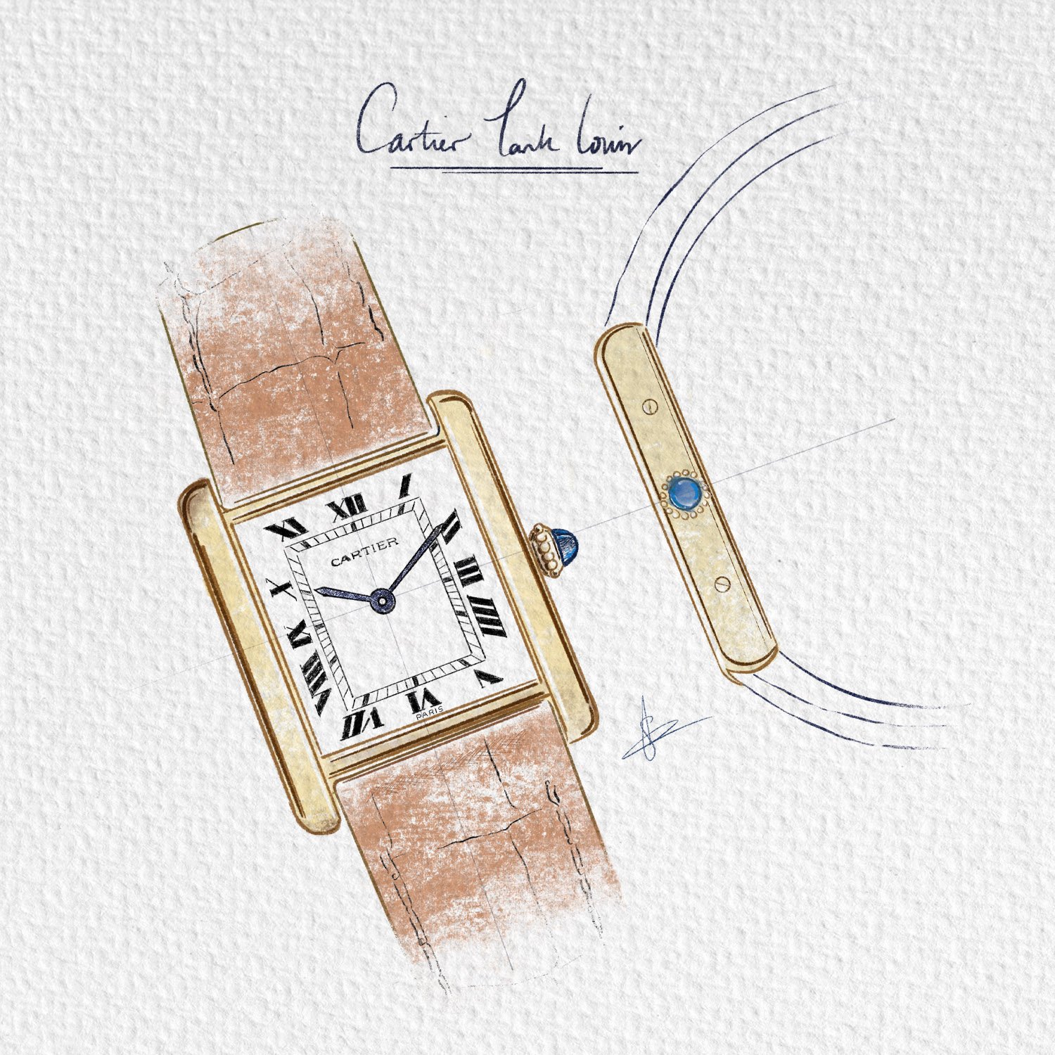 Cartier Tank Louis Watch Sketch 