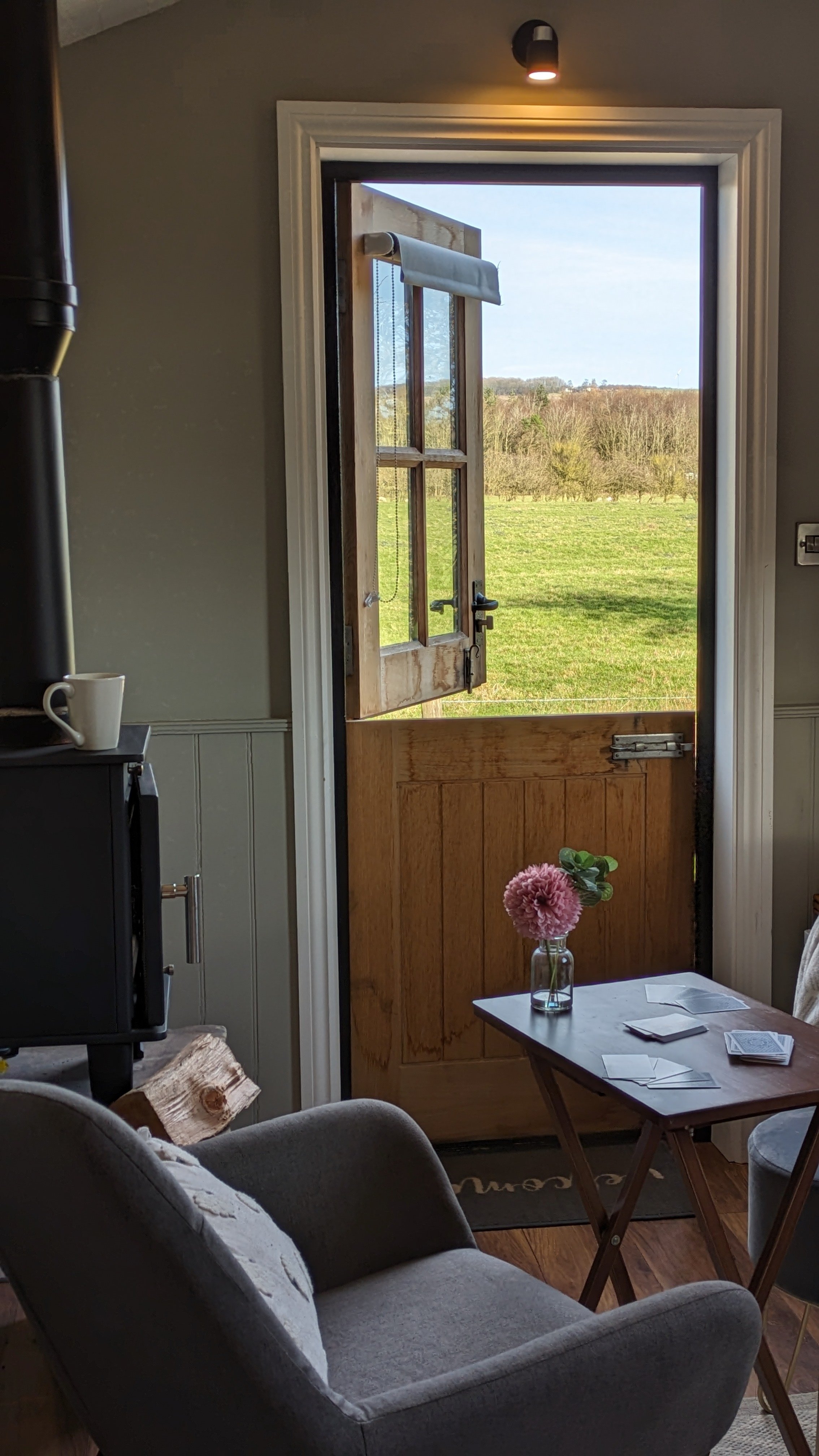 Clayfield Farm shepherd's hut countryside view