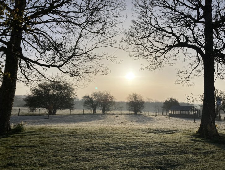 Clayfield Farm frosty morning view of the fields