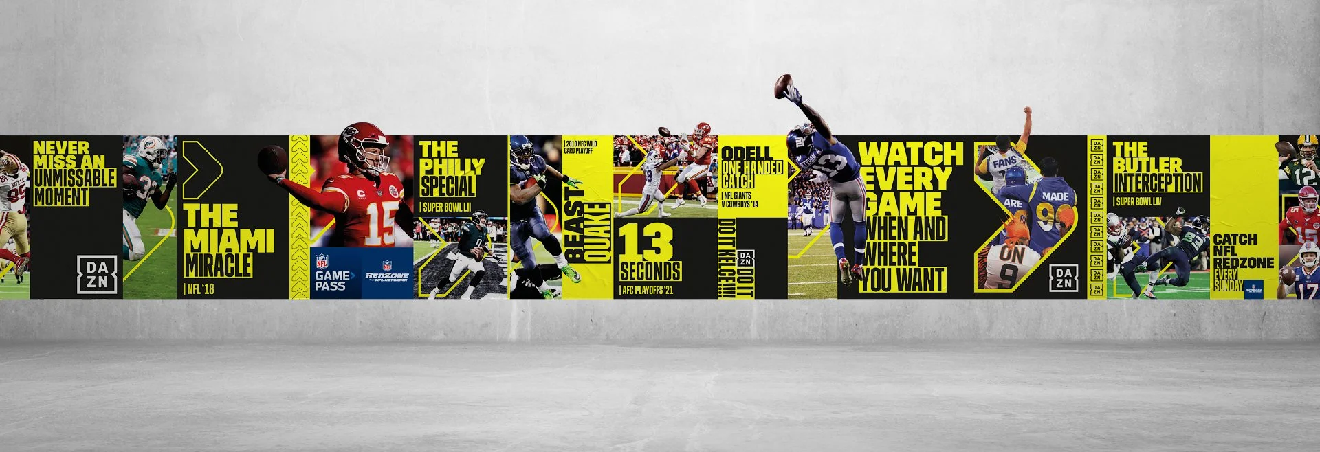 Special build fly poster ad campaign for DAZN NFL coverage - Creative media.