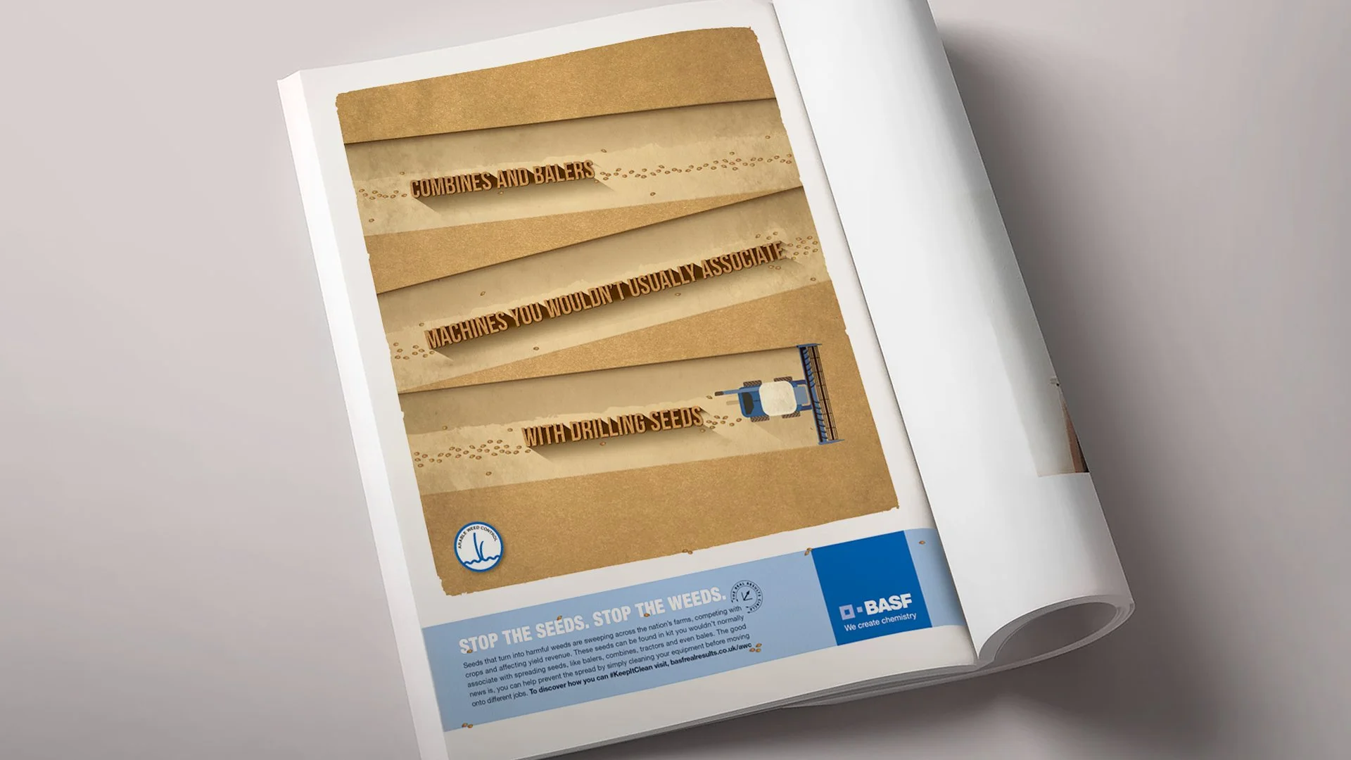 B2B advertising campaign with farm and tractor illustration - Beautiful BASF creative work.
