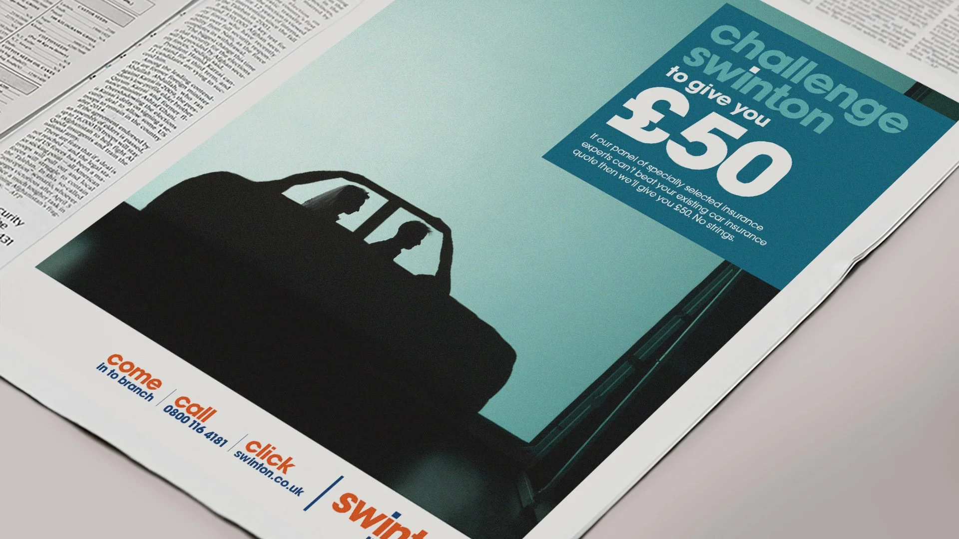 OOH Poster Press advert, Challenge Swinton Car Insurance promotional offer - Award-winning advertising.