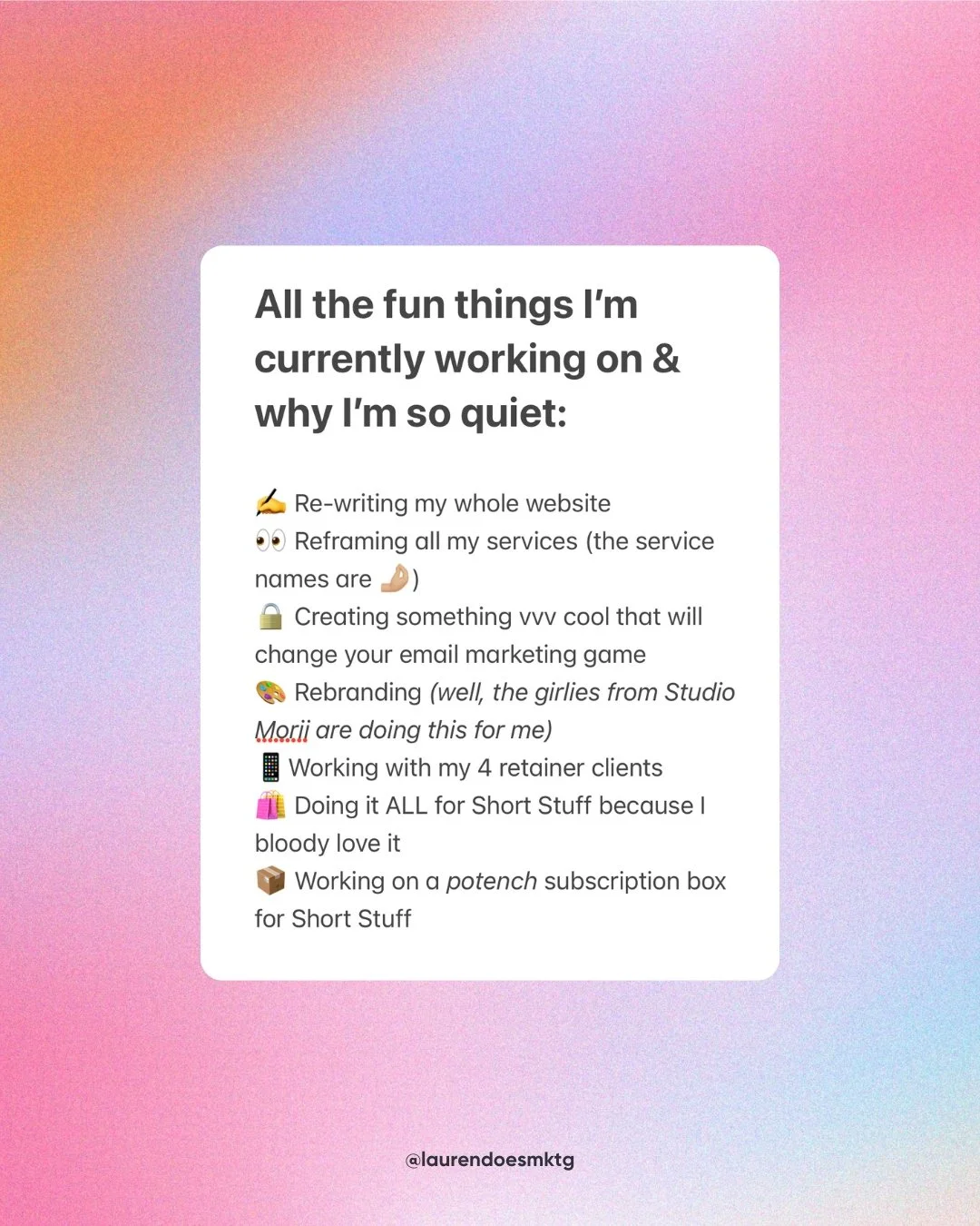 When I tell you I'm busy, she's BUSYYY 🫡

But it's all so much fun, LDM is entering a new era &amp; @shortstuffco is my baby so I really cannot complain at all!!

P.S. This email marketing thing is just so so good, I can't wait to share more about i