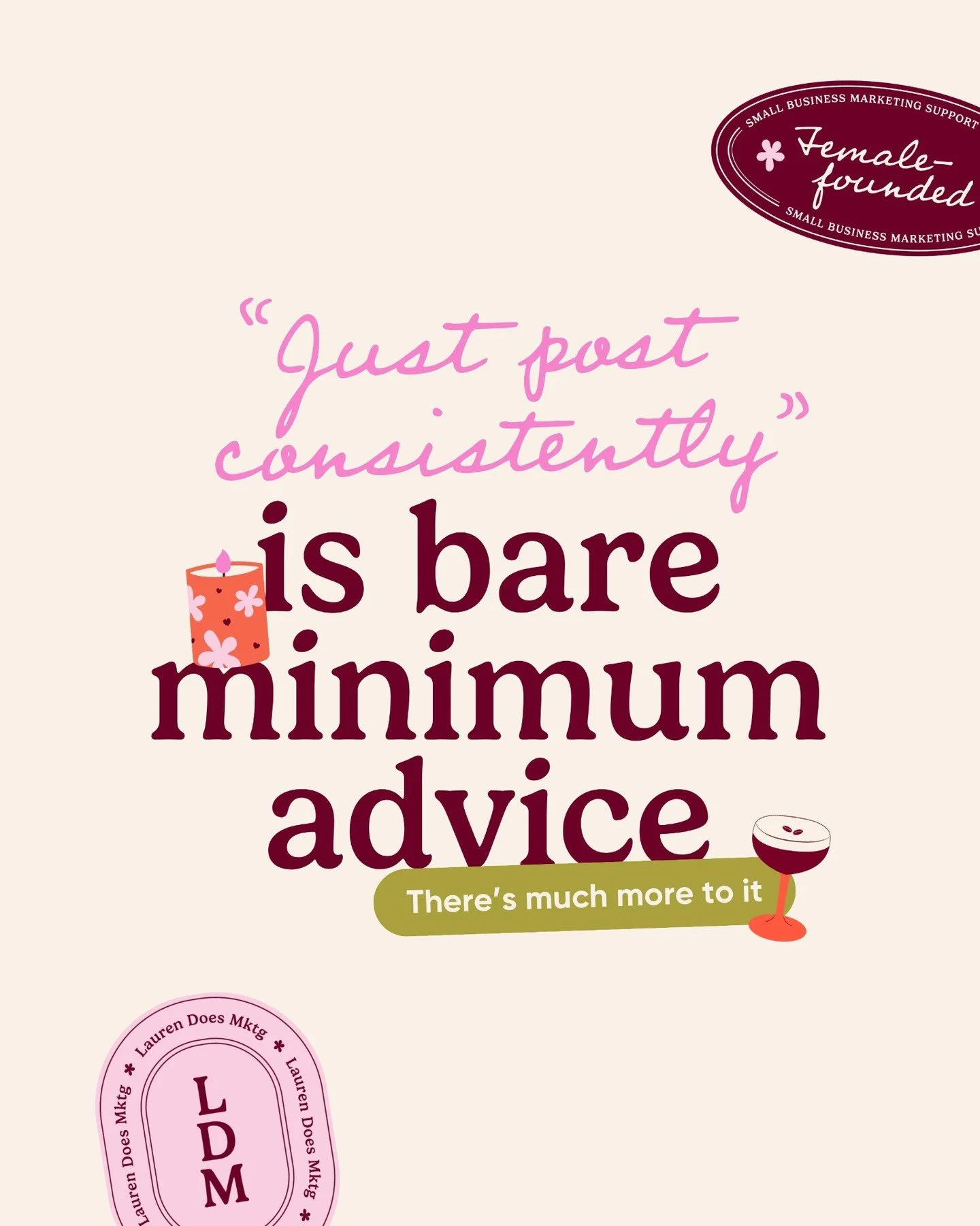 I tell a lot of my clients how important posting consistently is, but it is the bare minimum 🙄

I always caveat this advice with the fact that the content you&rsquo;re posting consistently needs to be backed by strategy:

👋 Audience research
📢 Ton