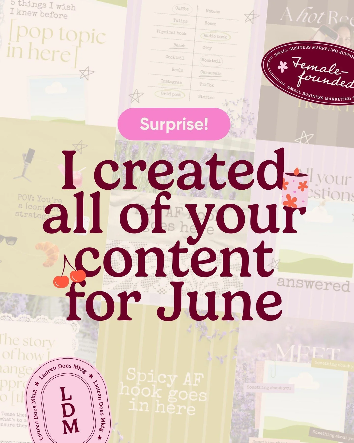 Thank me later 😉

All of your June Instagram content, designed &amp; ready for you to make it your own + I do this every single month inside The Guest List.

My guests always get the best goodie bags. Every month, you get:

&rarr; 12 Canva templates