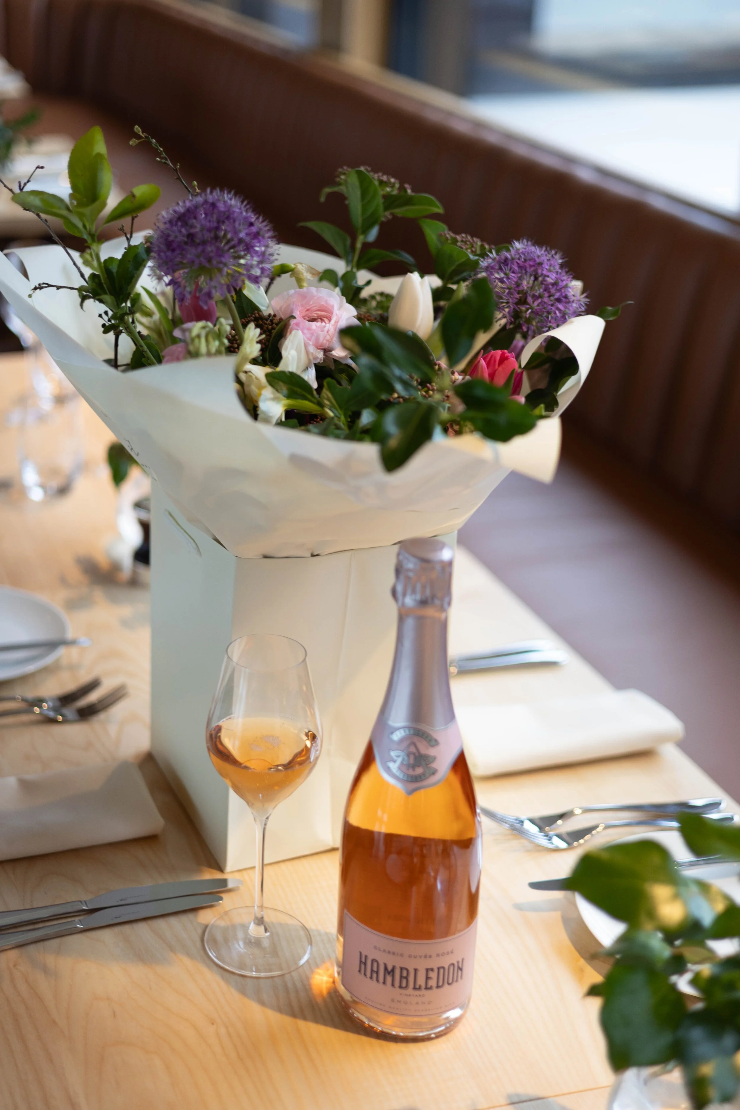 Mother's Day Bouquet by Stone & Stem, paired with Classic Cuvee Rose by Hambledon Wine Estate